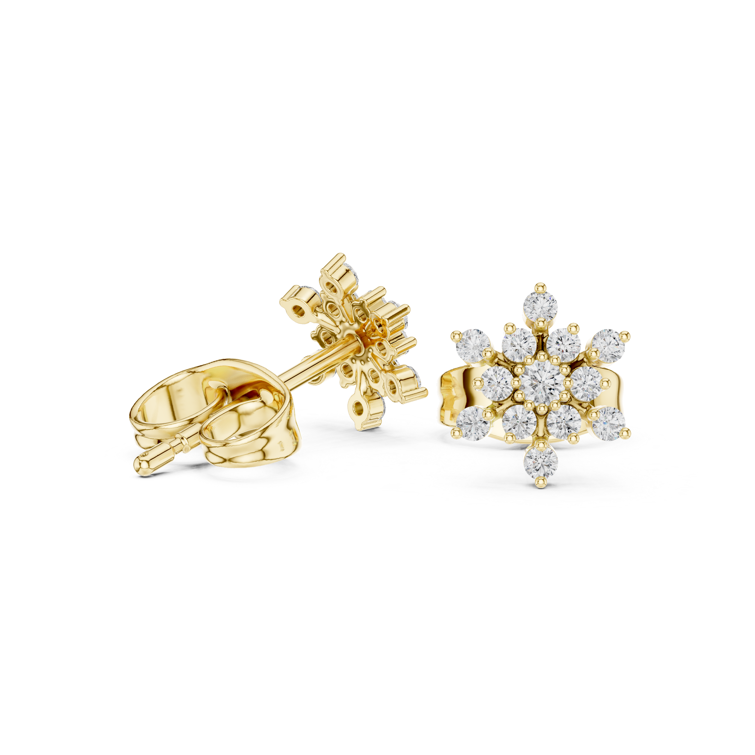 Rose Gold Snowflake Starburst Diamond Cluster Stud Earrings