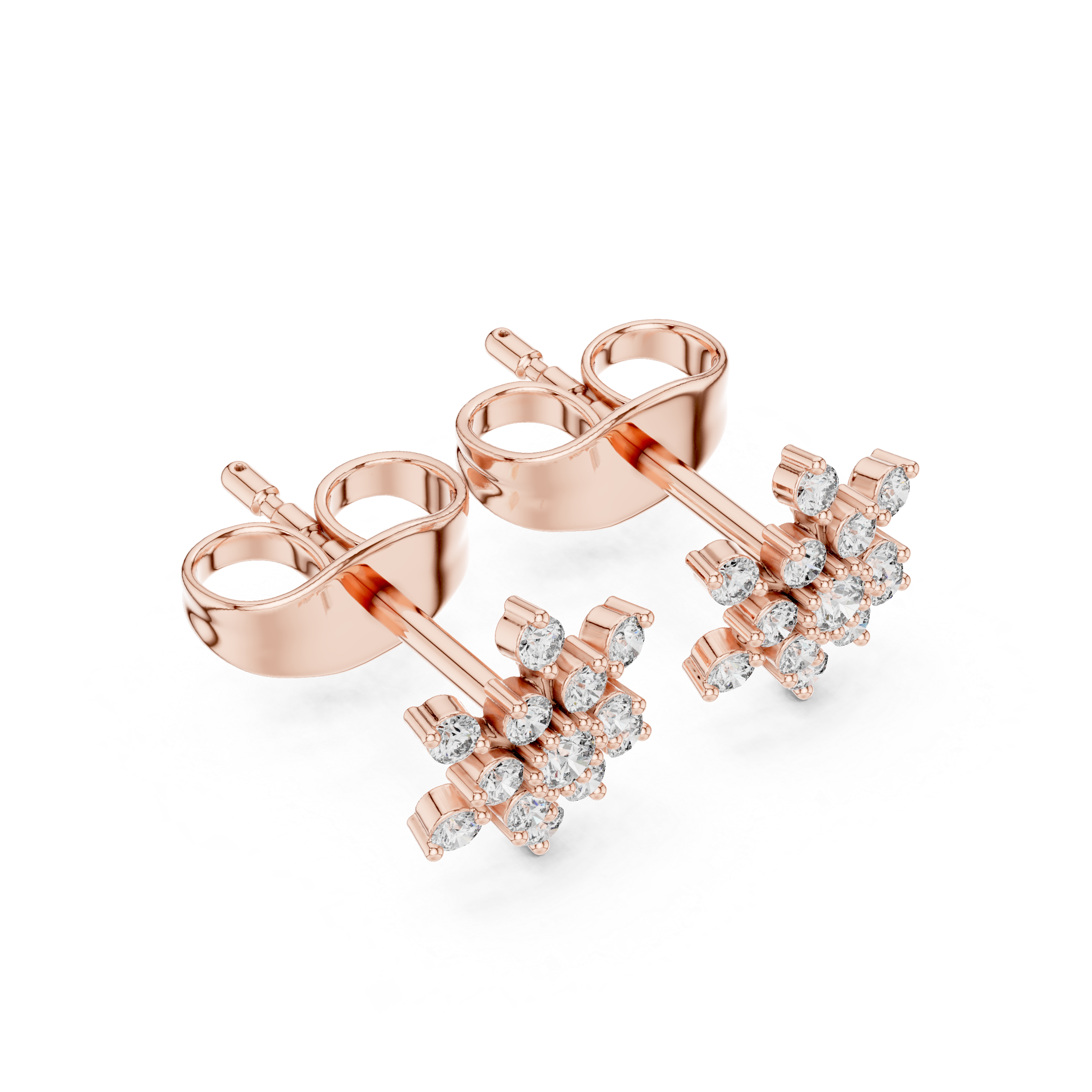 Rose Gold Snowflake Starburst Diamond Cluster Stud Earrings