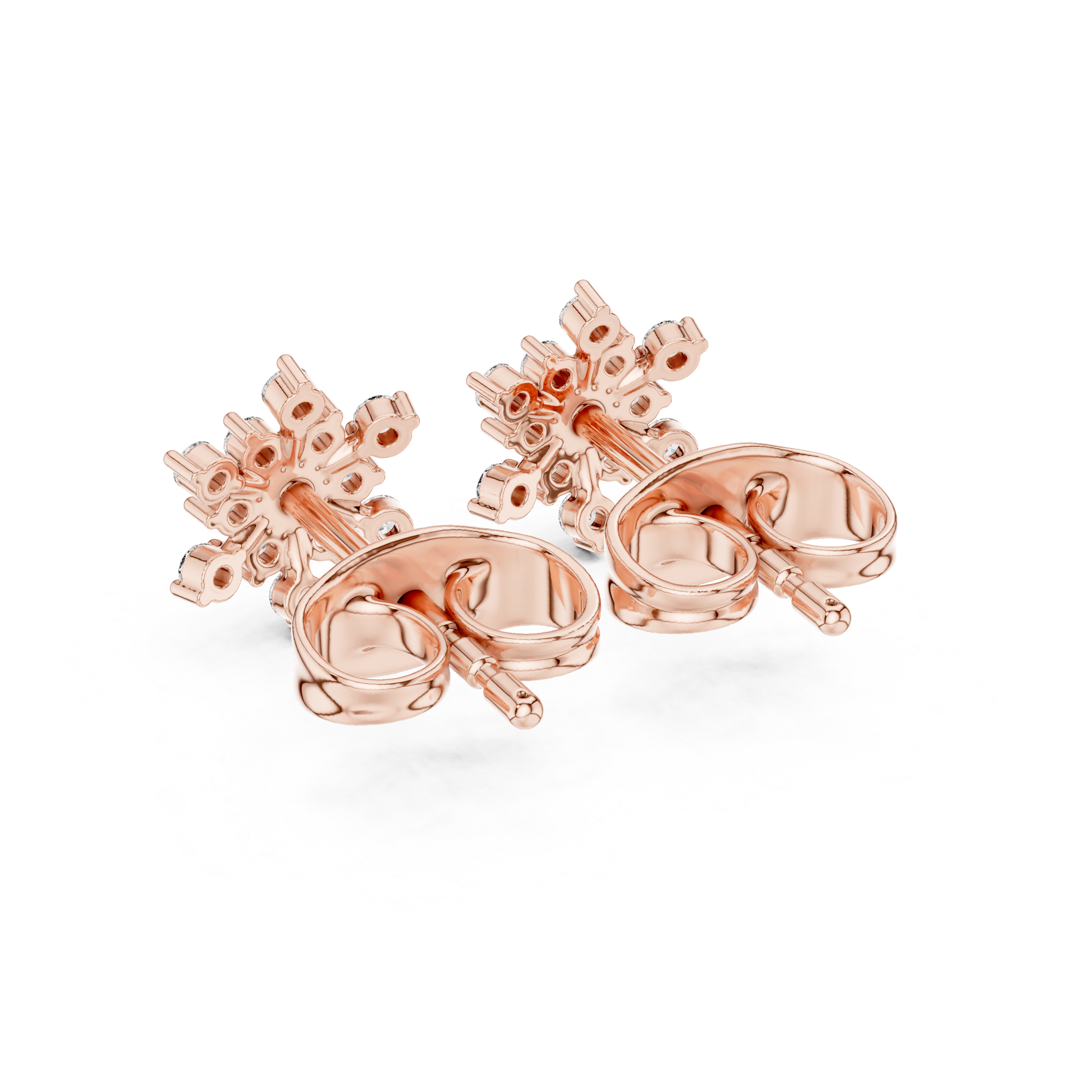 Rose Gold Snowflake Starburst Diamond Cluster Stud Earrings