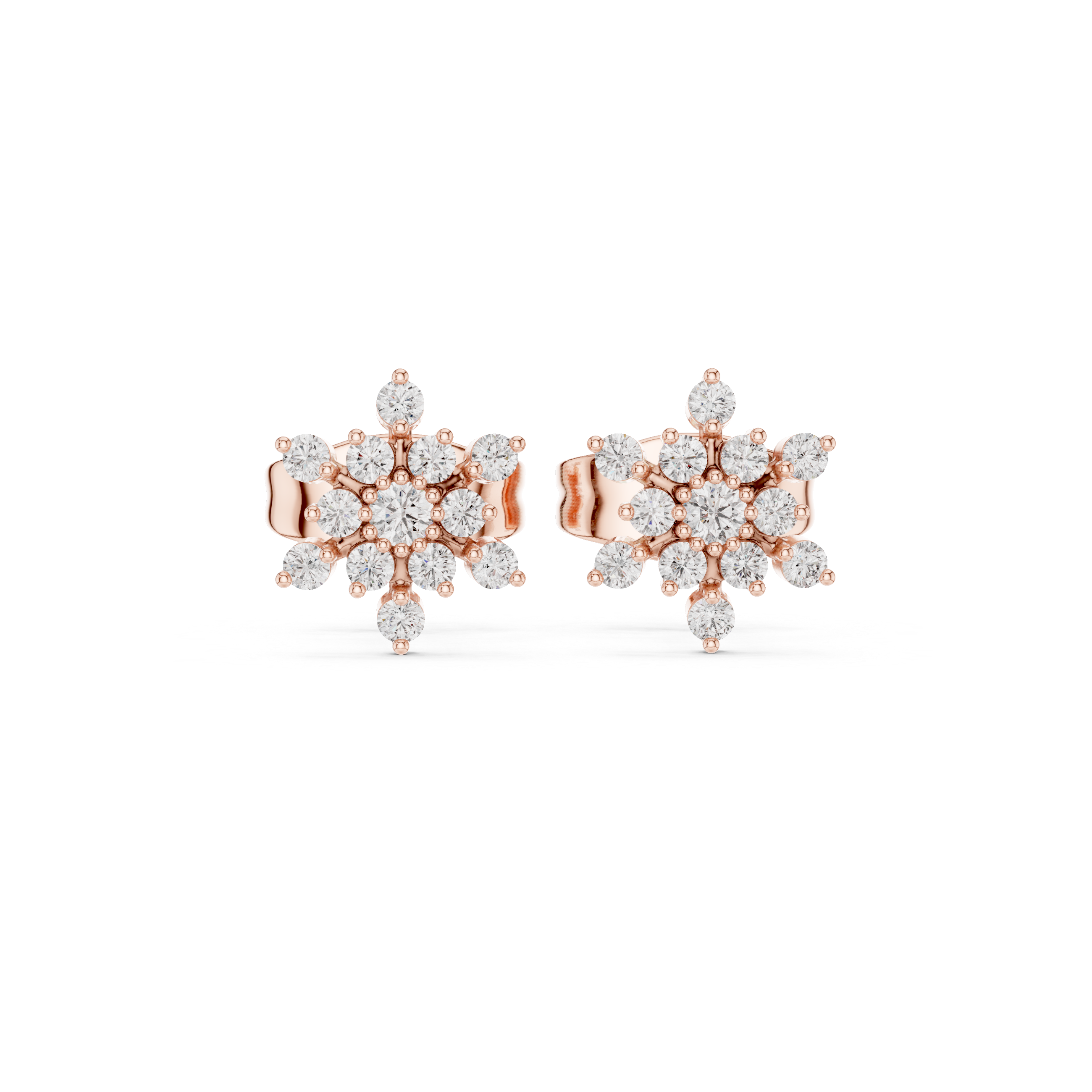 Rose Gold Snowflake Starburst Diamond Cluster Stud Earrings