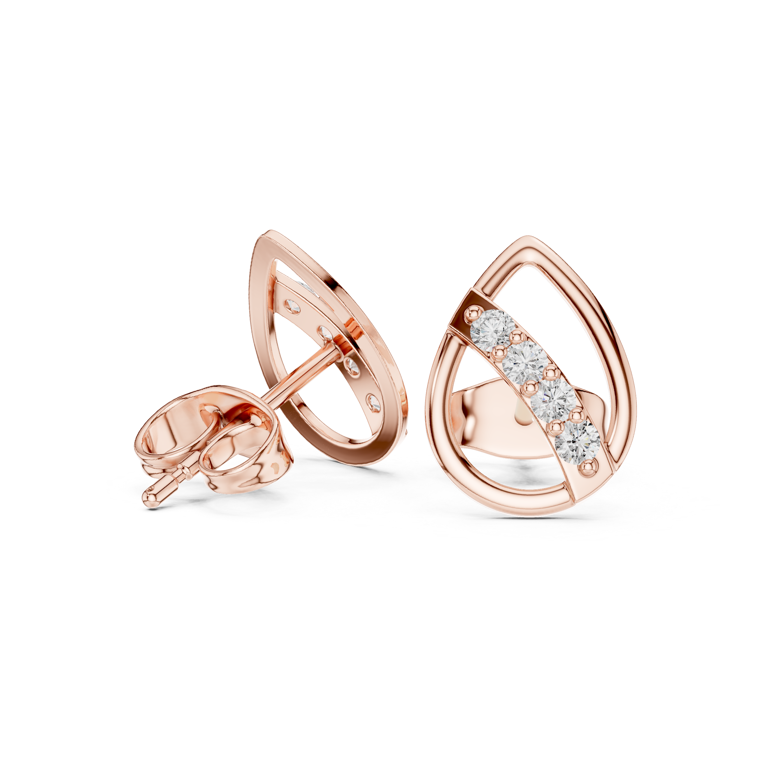 Rose Gold Curved Openwork Diamond Channel Stud Earrings