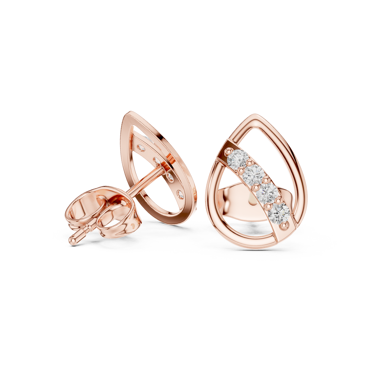 Rose Gold Curved Openwork Diamond Channel Stud Earrings