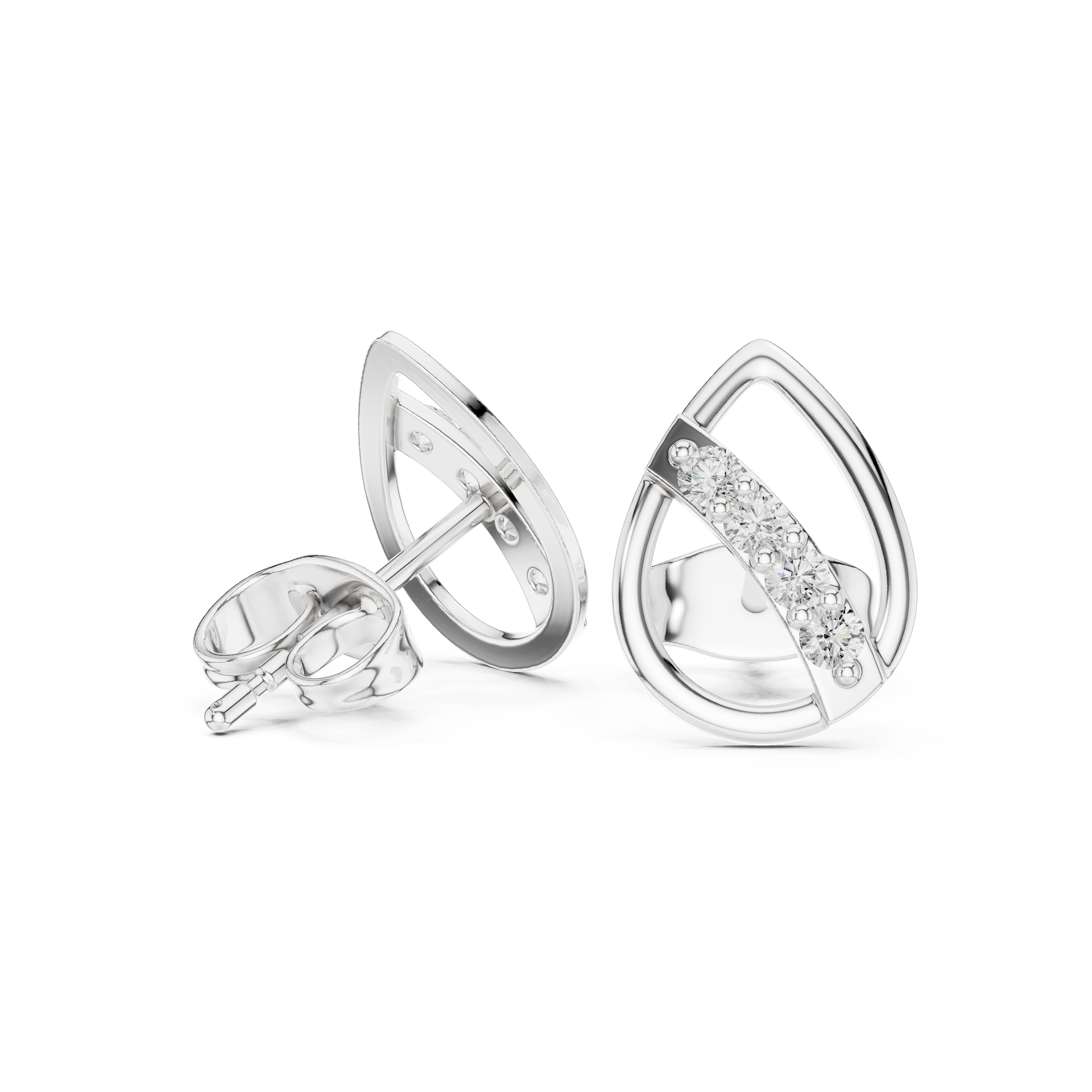 Rose Gold Curved Openwork Diamond Channel Stud Earrings