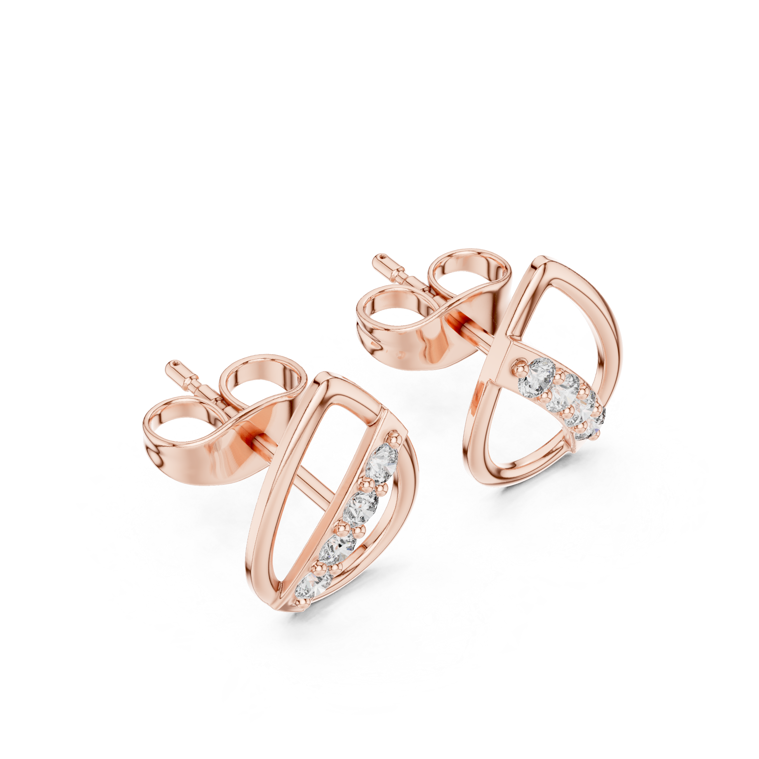 Rose Gold Curved Openwork Diamond Channel Stud Earrings