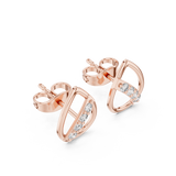 Rose Gold Curved Openwork Diamond Channel Stud Earrings
