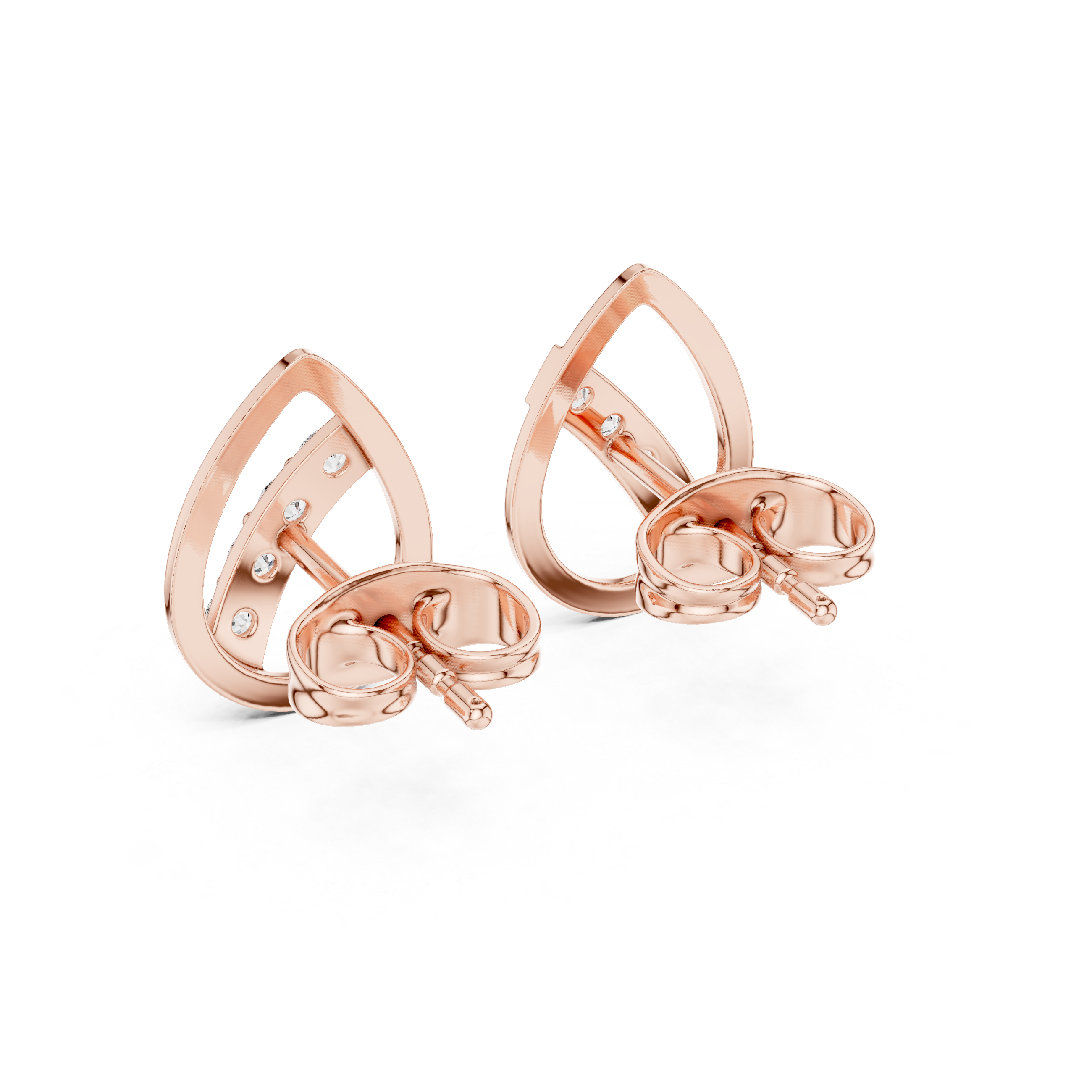 Rose Gold Curved Openwork Diamond Channel Stud Earrings
