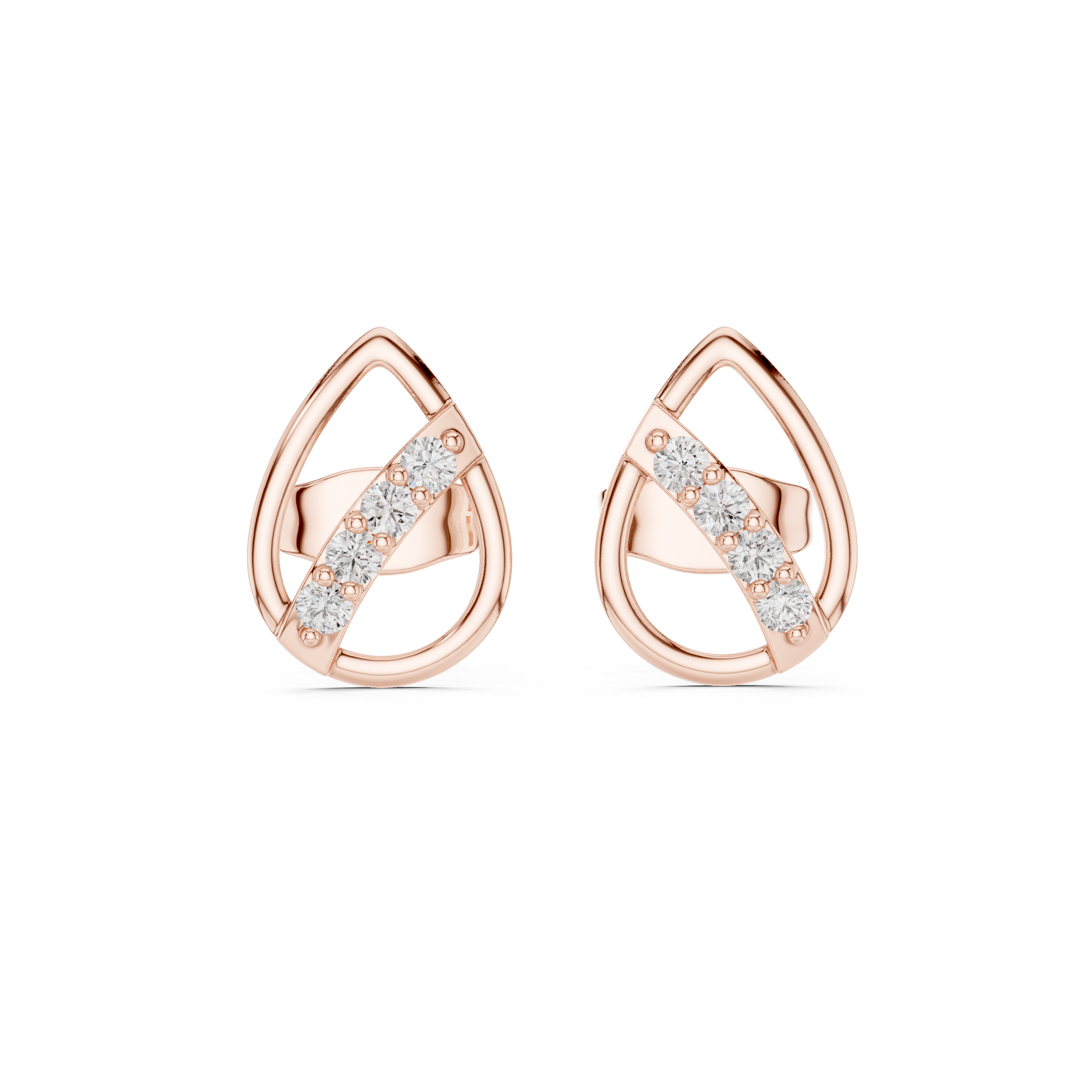 Rose Gold Curved Openwork Diamond Channel Stud Earrings