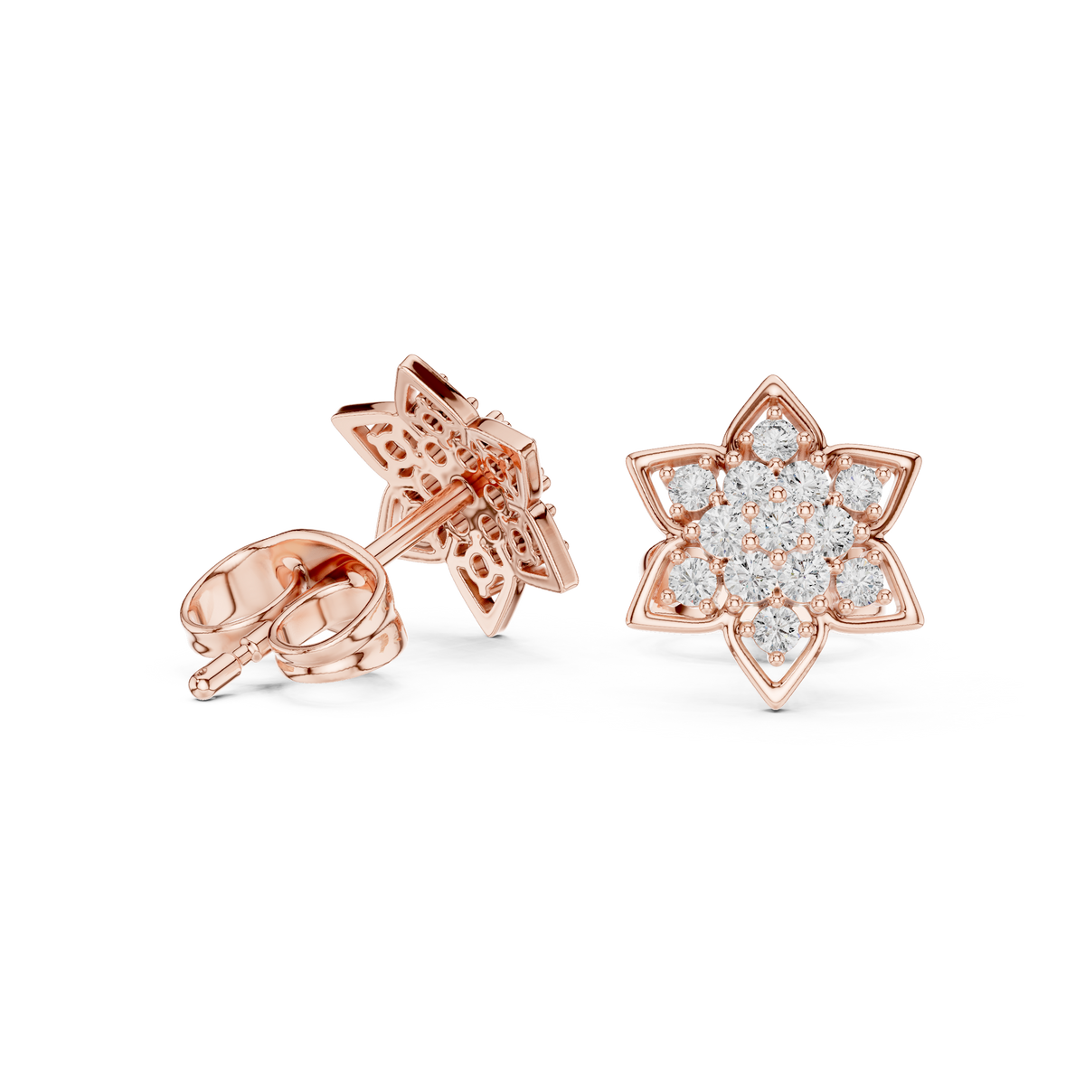 Rose Gold Crown Chevron Diamond Cluster Stud Earrings
