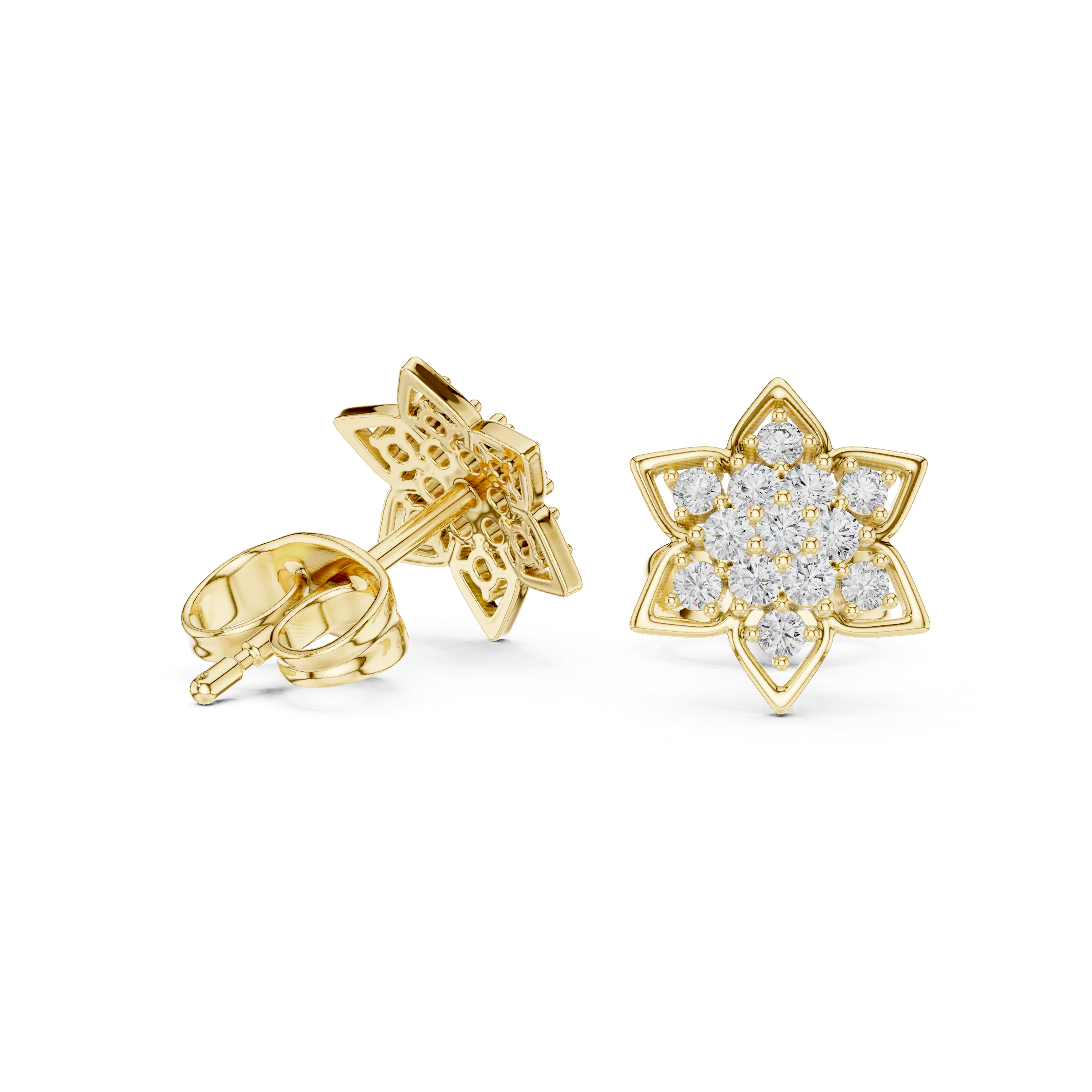 Rose Gold Crown Chevron Diamond Cluster Stud Earrings