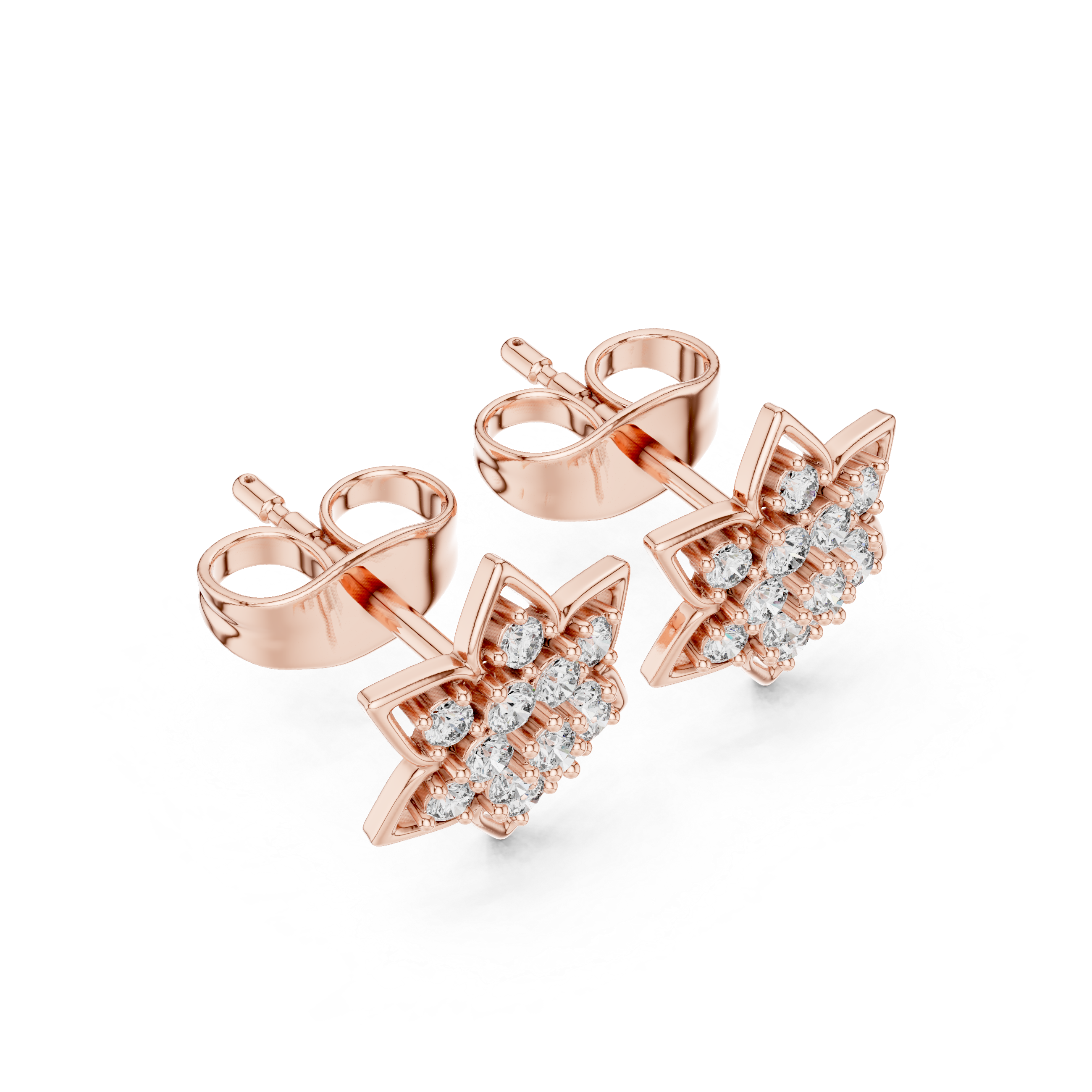 Rose Gold Crown Chevron Diamond Cluster Stud Earrings