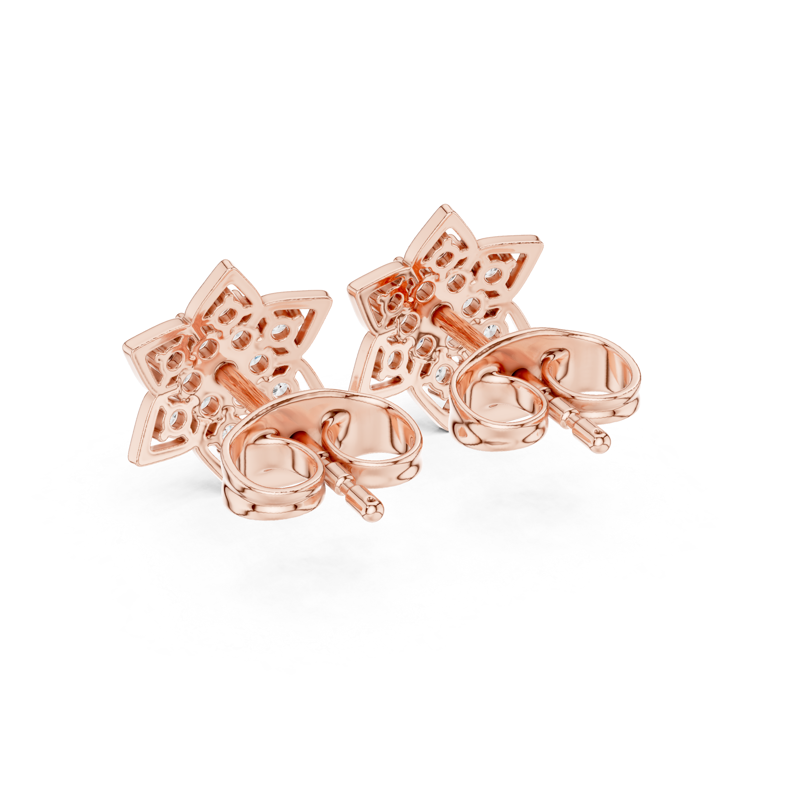 Rose Gold Crown Chevron Diamond Cluster Stud Earrings
