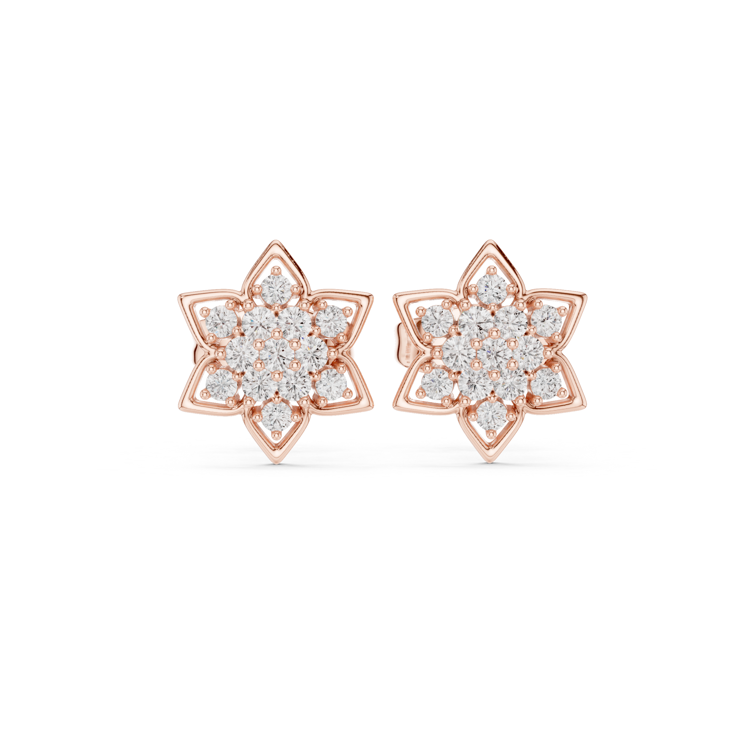 Rose Gold Crown Chevron Diamond Cluster Stud Earrings
