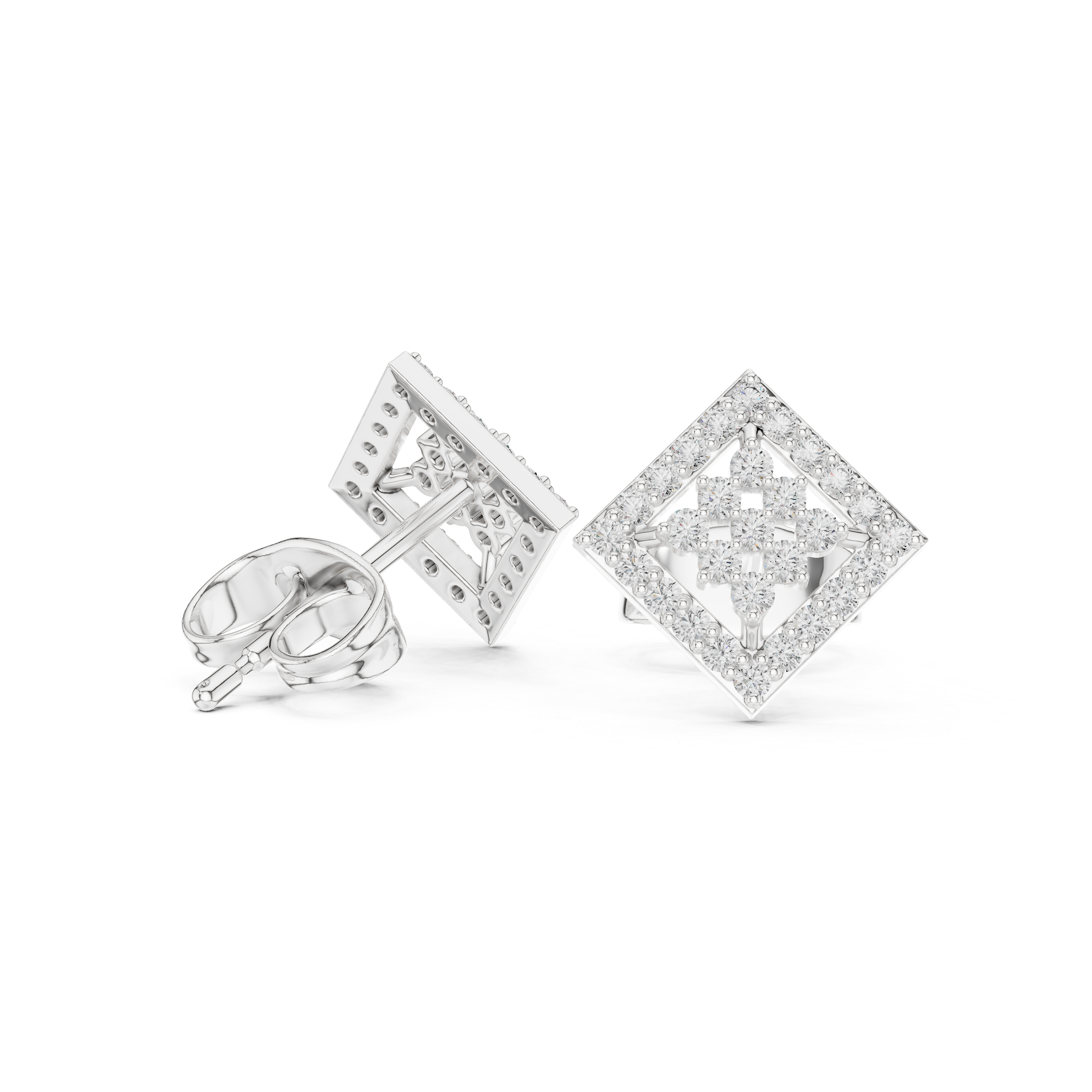 Rose Gold Geometric Square Diamond Stud Earrings
