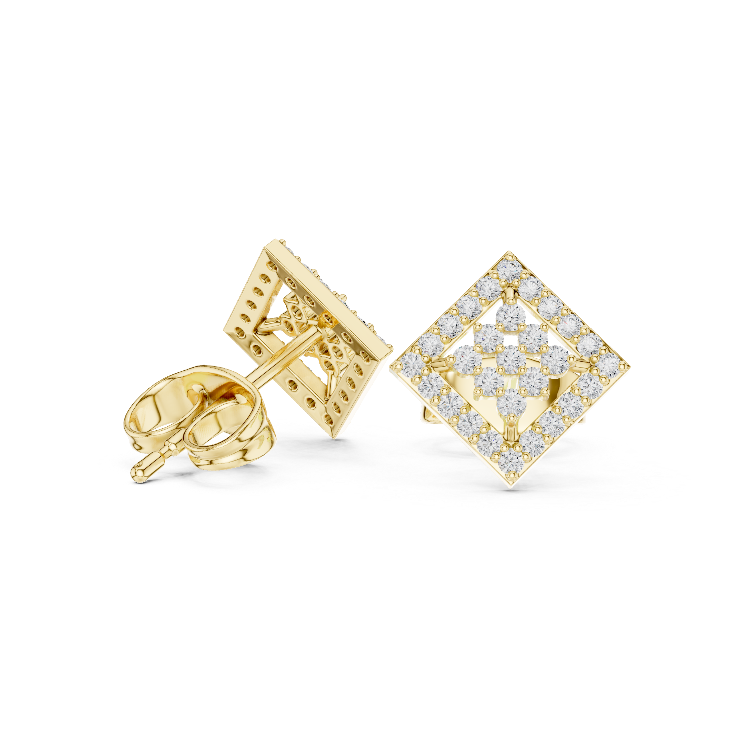 Rose Gold Geometric Square Diamond Stud Earrings