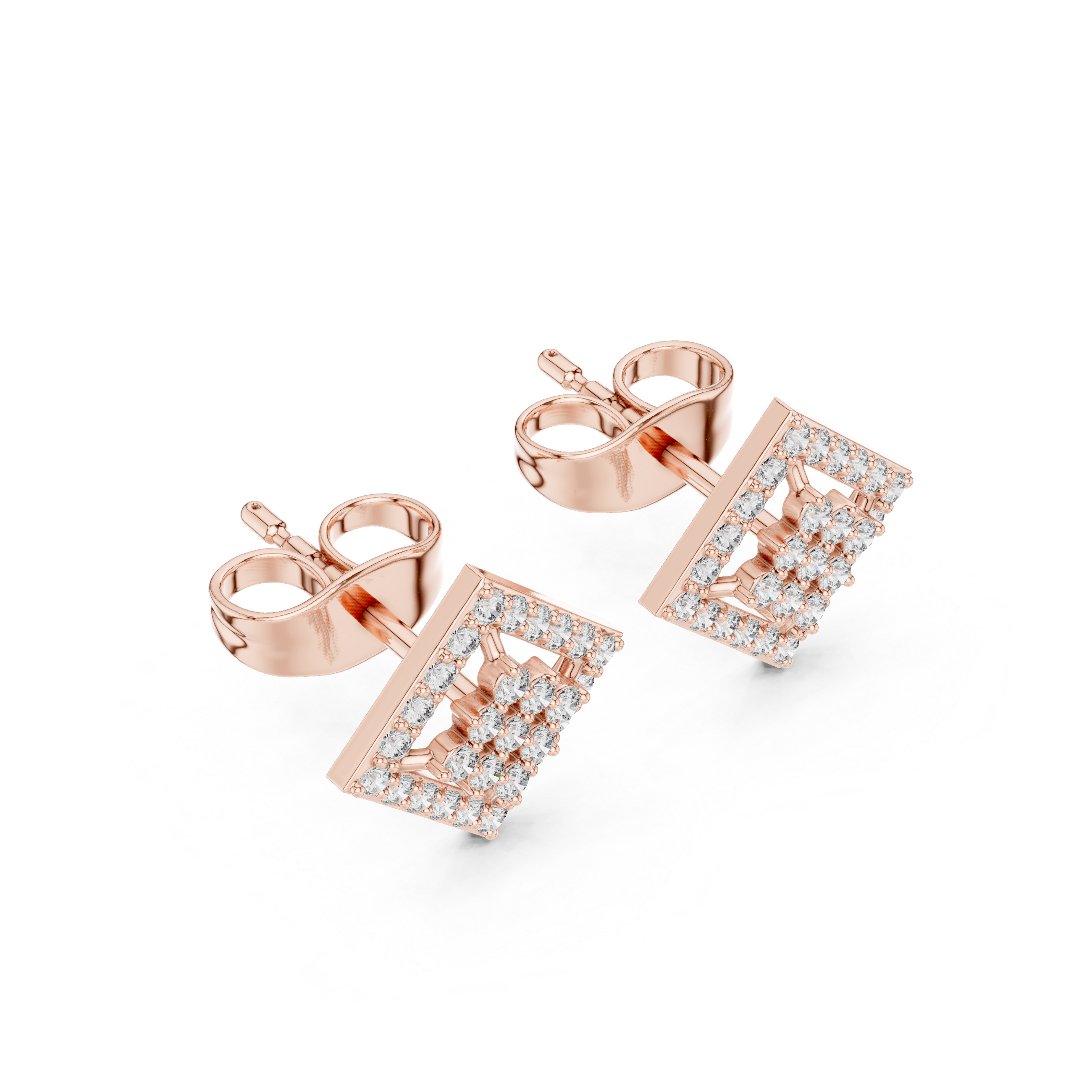 Rose Gold Geometric Square Diamond Stud Earrings
