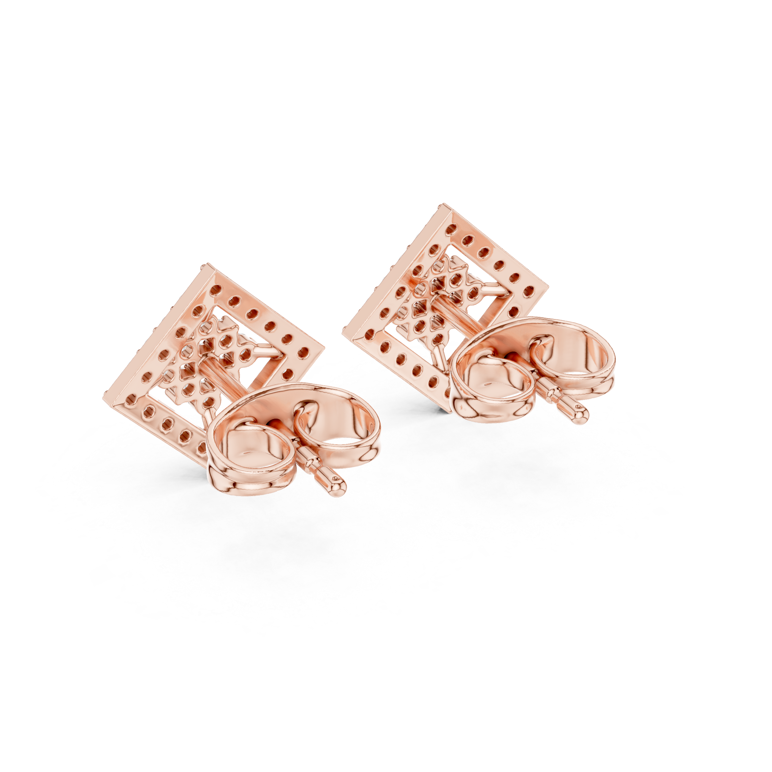 Rose Gold Geometric Square Diamond Stud Earrings