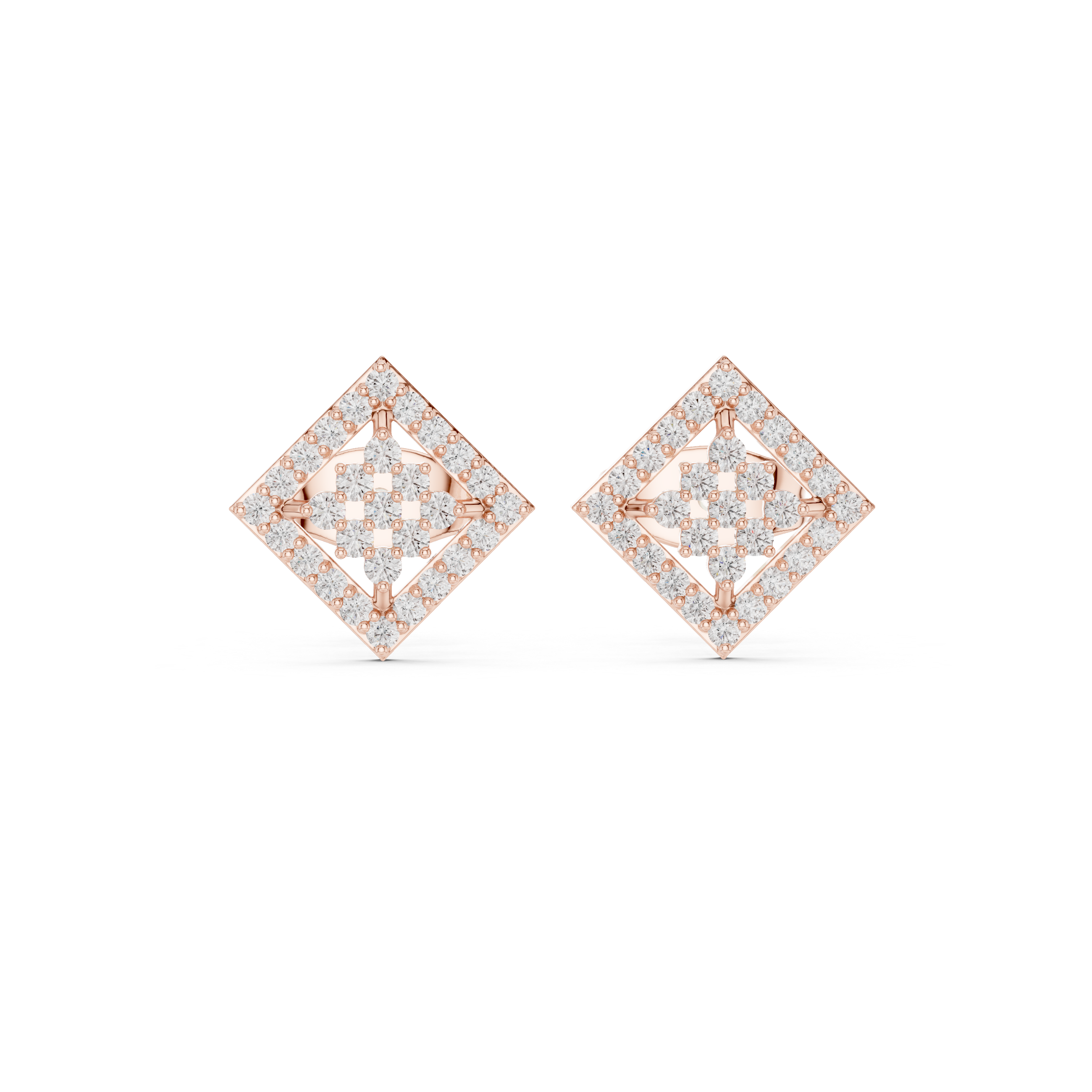 Rose Gold Geometric Square Diamond Stud Earrings