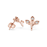 Rose Gold Floral Leaf Branch Diamond Stud Earrings