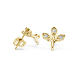 Rose Gold Floral Leaf Branch Diamond Stud Earrings