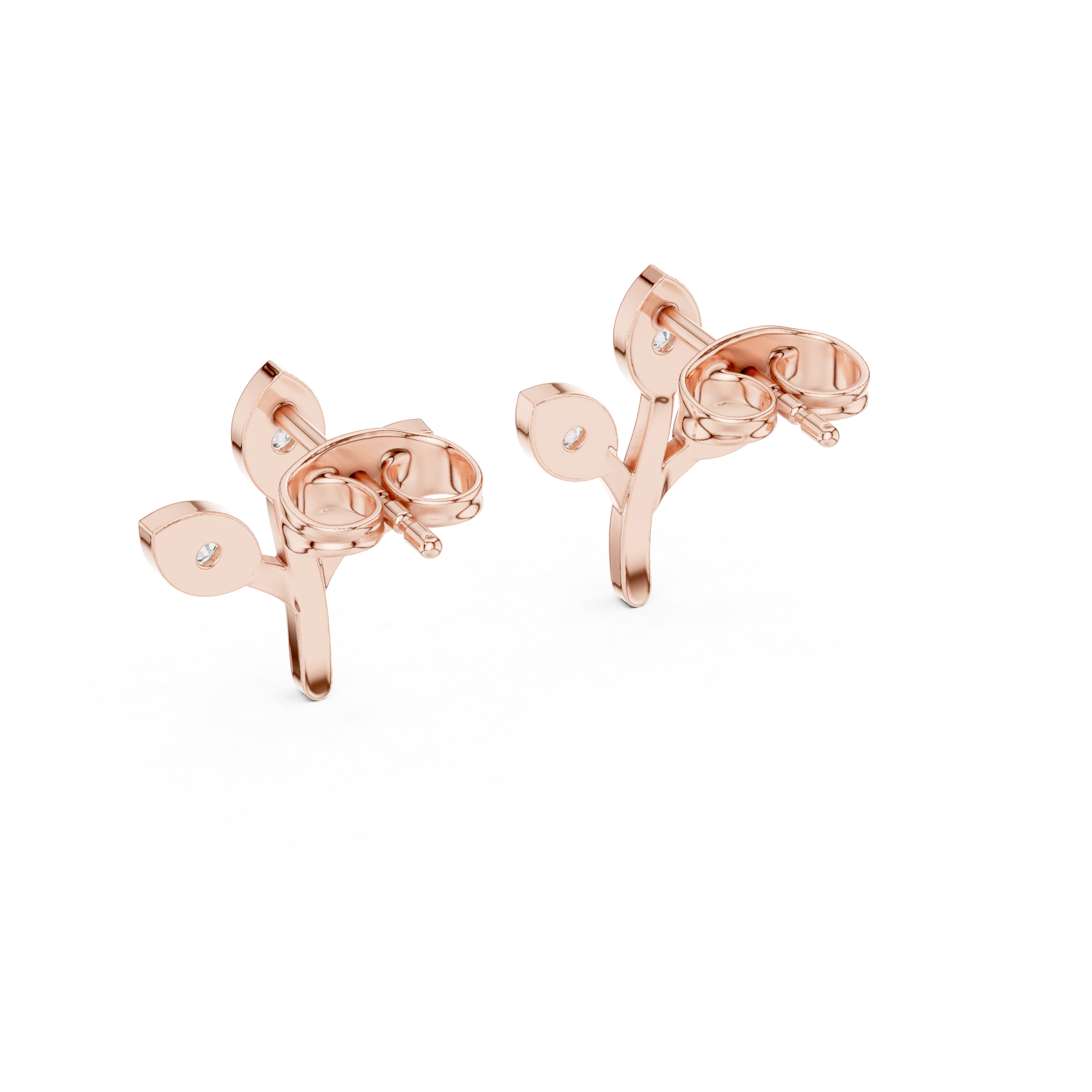 Rose Gold Floral Leaf Branch Diamond Stud Earrings