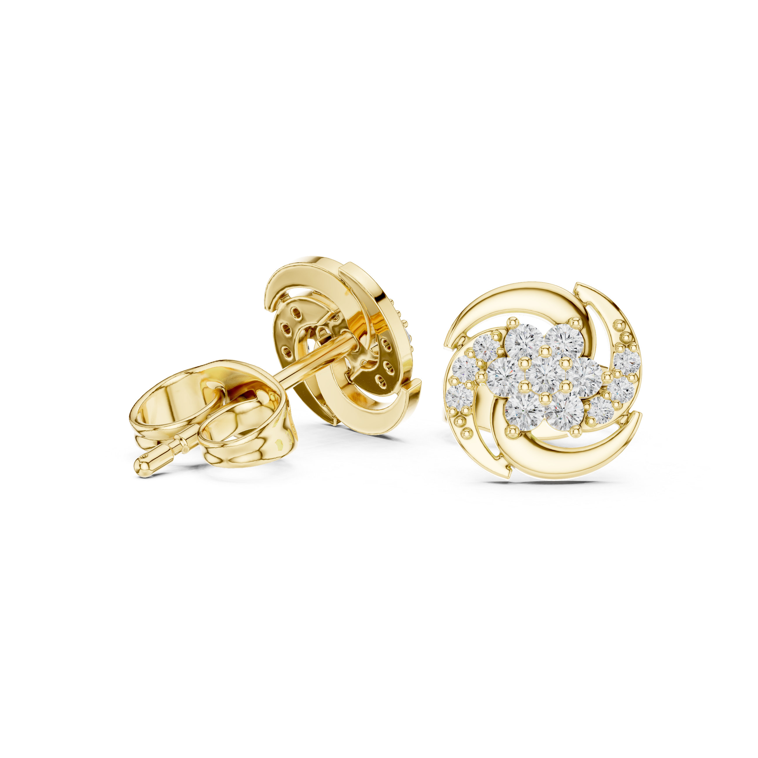 Rose Gold Swirl Cluster Floral Diamond Stud Earrings