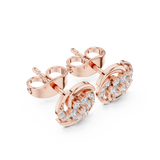 Rose Gold Swirl Cluster Floral Diamond Stud Earrings
