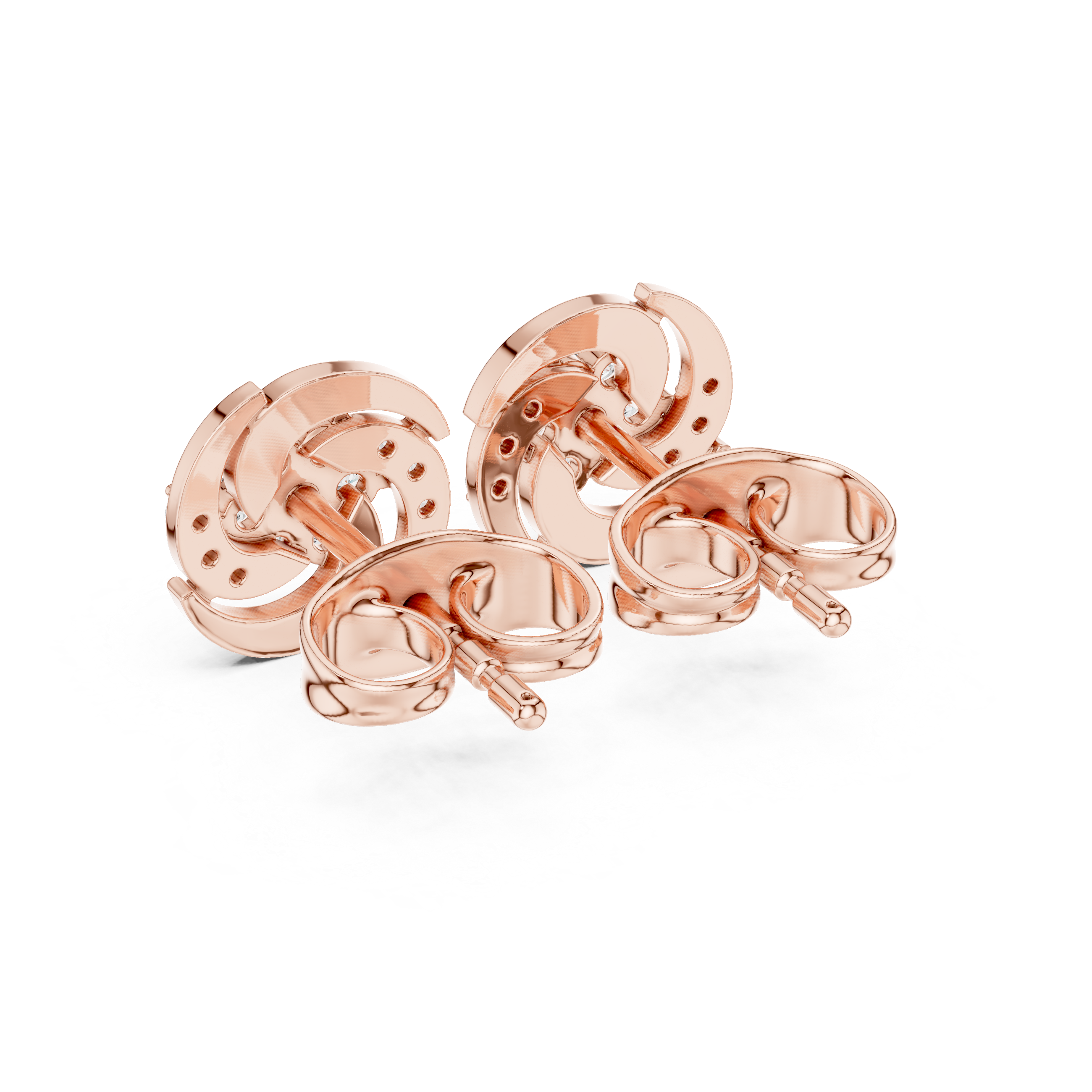 Rose Gold Swirl Cluster Floral Diamond Stud Earrings