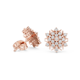Rose Gold Snowflake Floral Cluster Diamond Stud Earrings