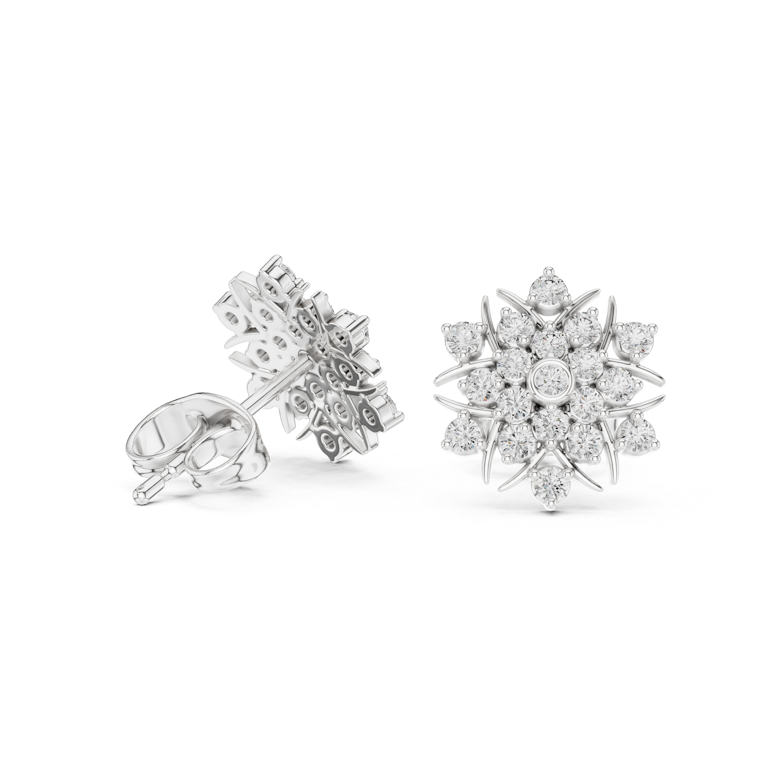 Rose Gold Snowflake Floral Cluster Diamond Stud Earrings