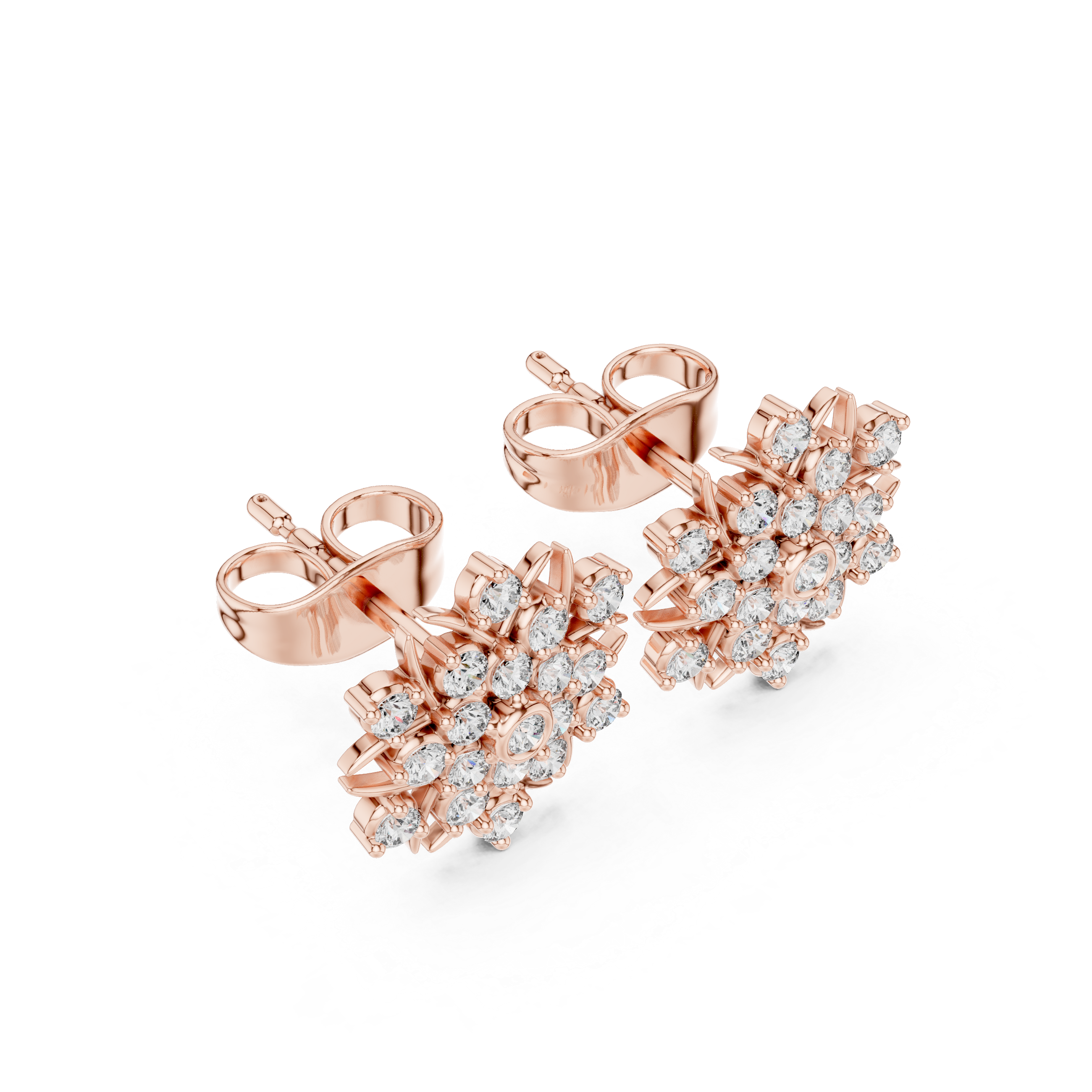 Rose Gold Snowflake Floral Cluster Diamond Stud Earrings