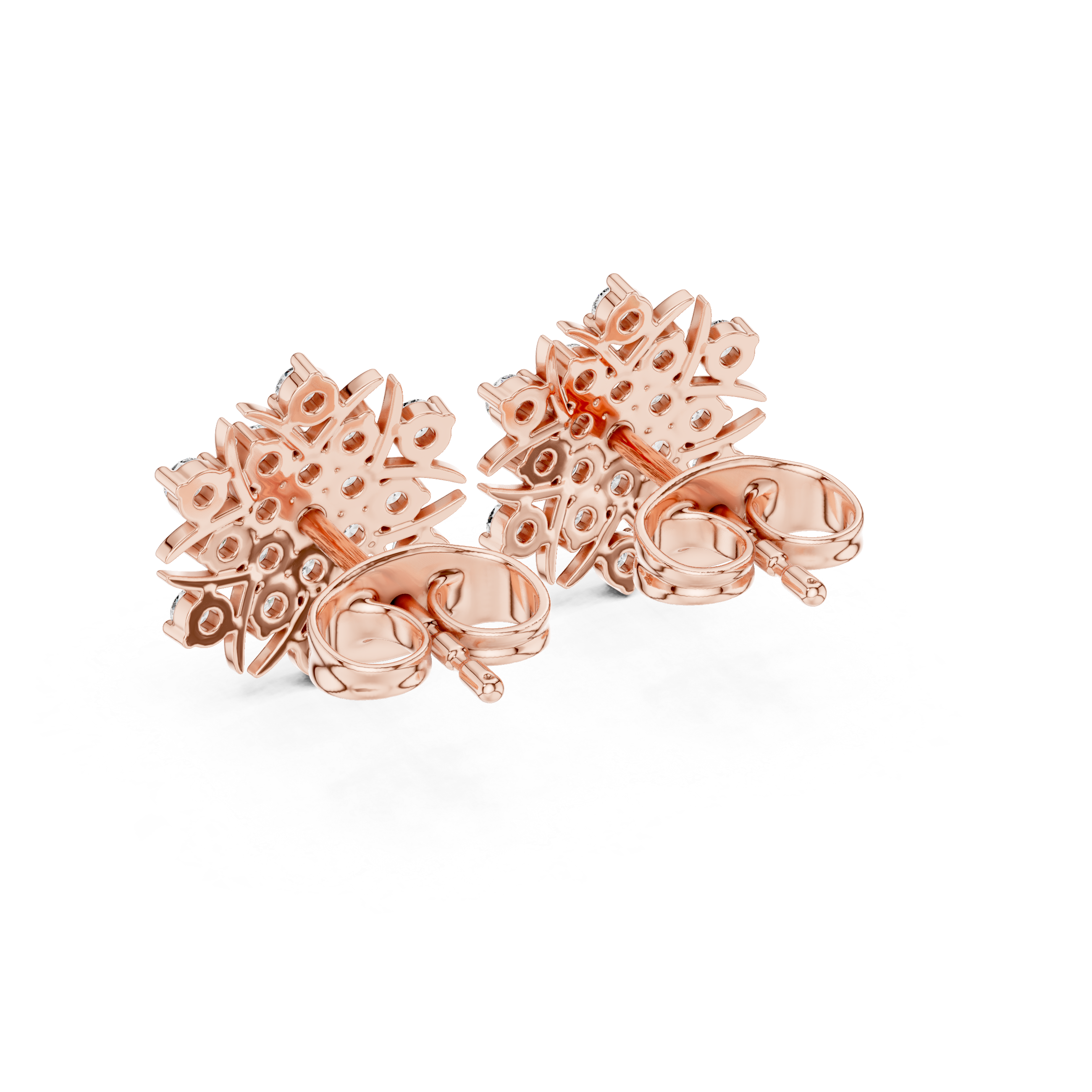 Rose Gold Snowflake Floral Cluster Diamond Stud Earrings