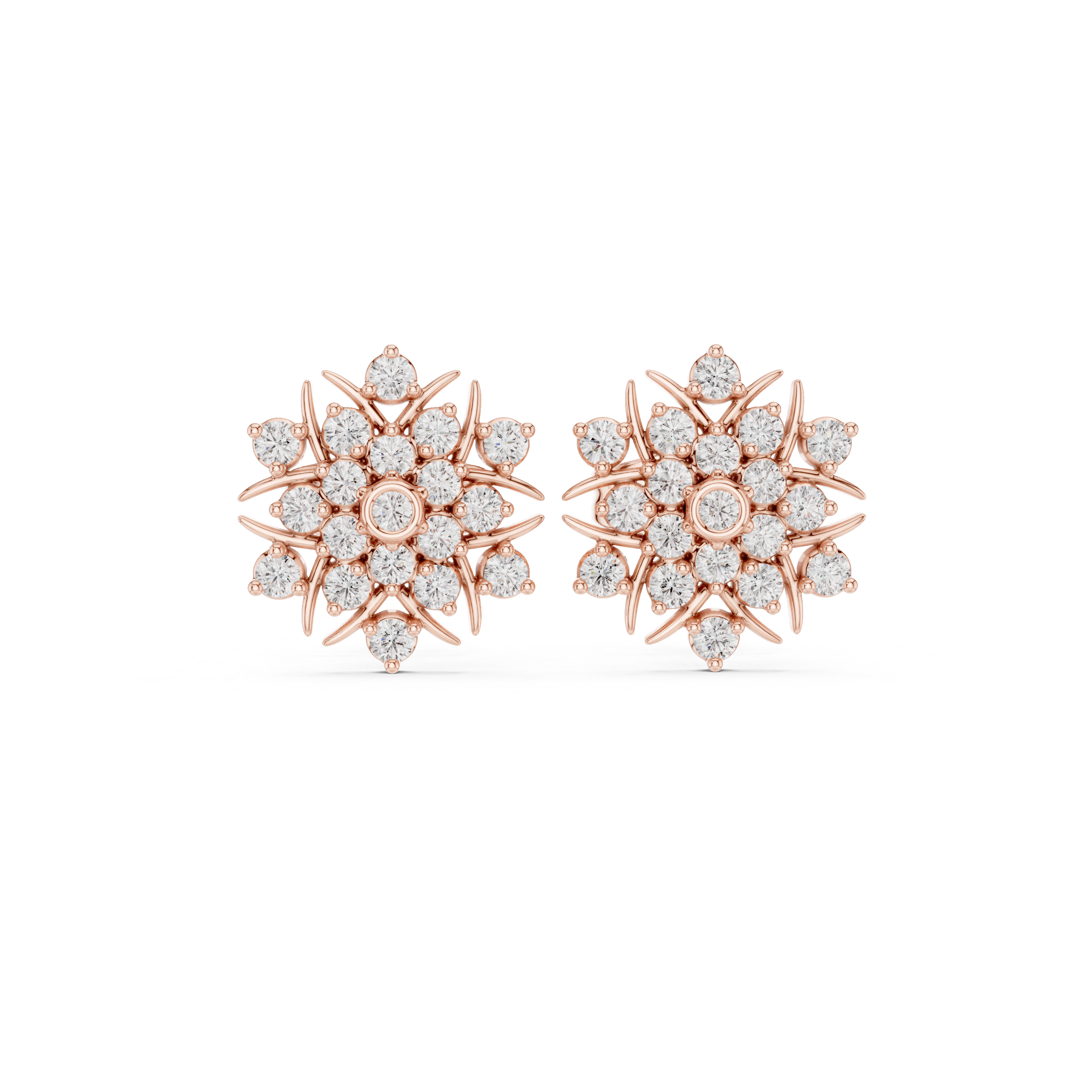 Rose Gold Snowflake Floral Cluster Diamond Stud Earrings