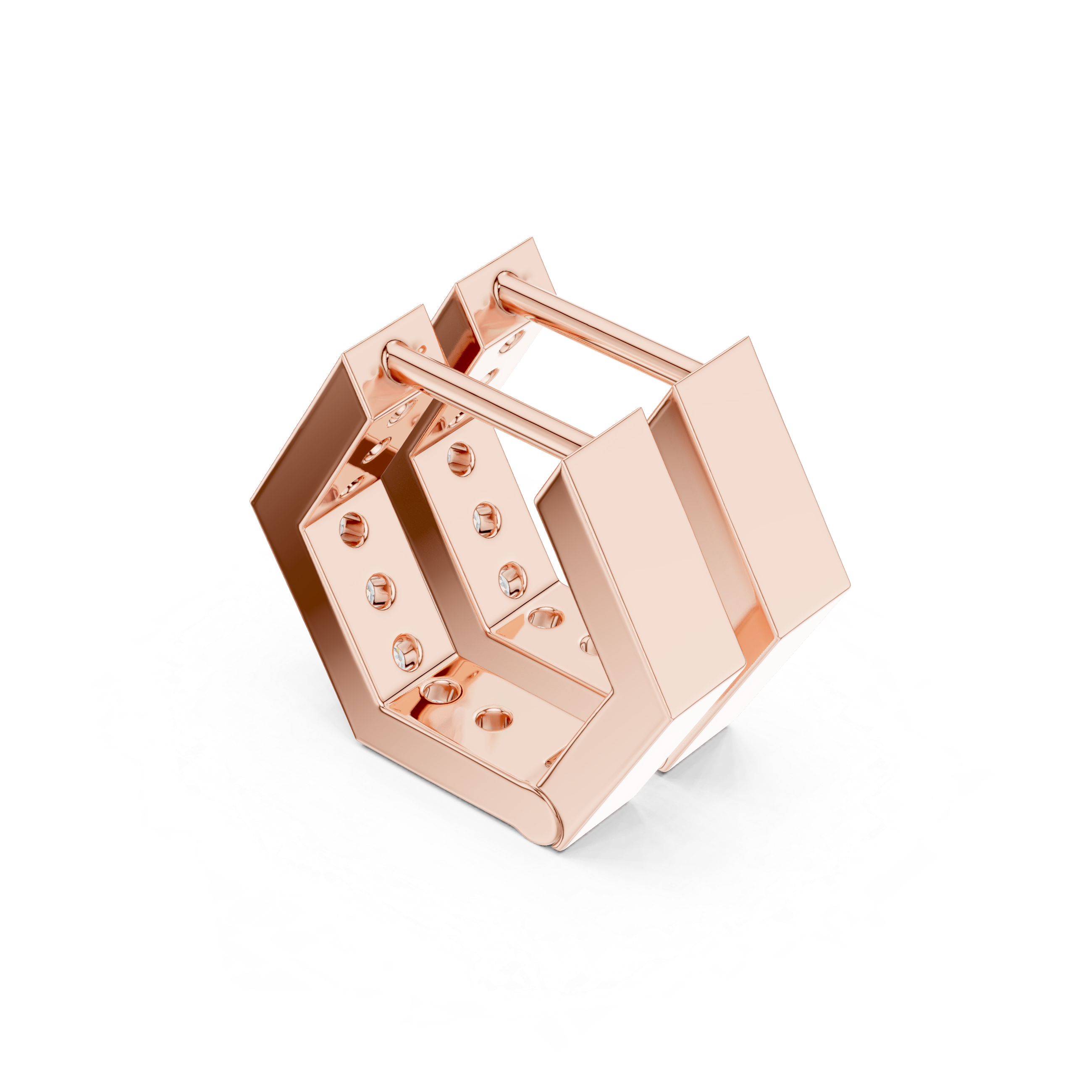 Rose Gold Hexagon Geometric Diamond Hugging Hoop Earrings