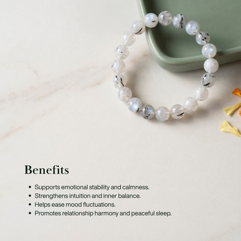 Karka (Cancer) Rashi Bracelet - White Rainbow Moonstone