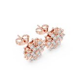 Rose Gold Blooming Floral Cluster Diamond Stud Earrings