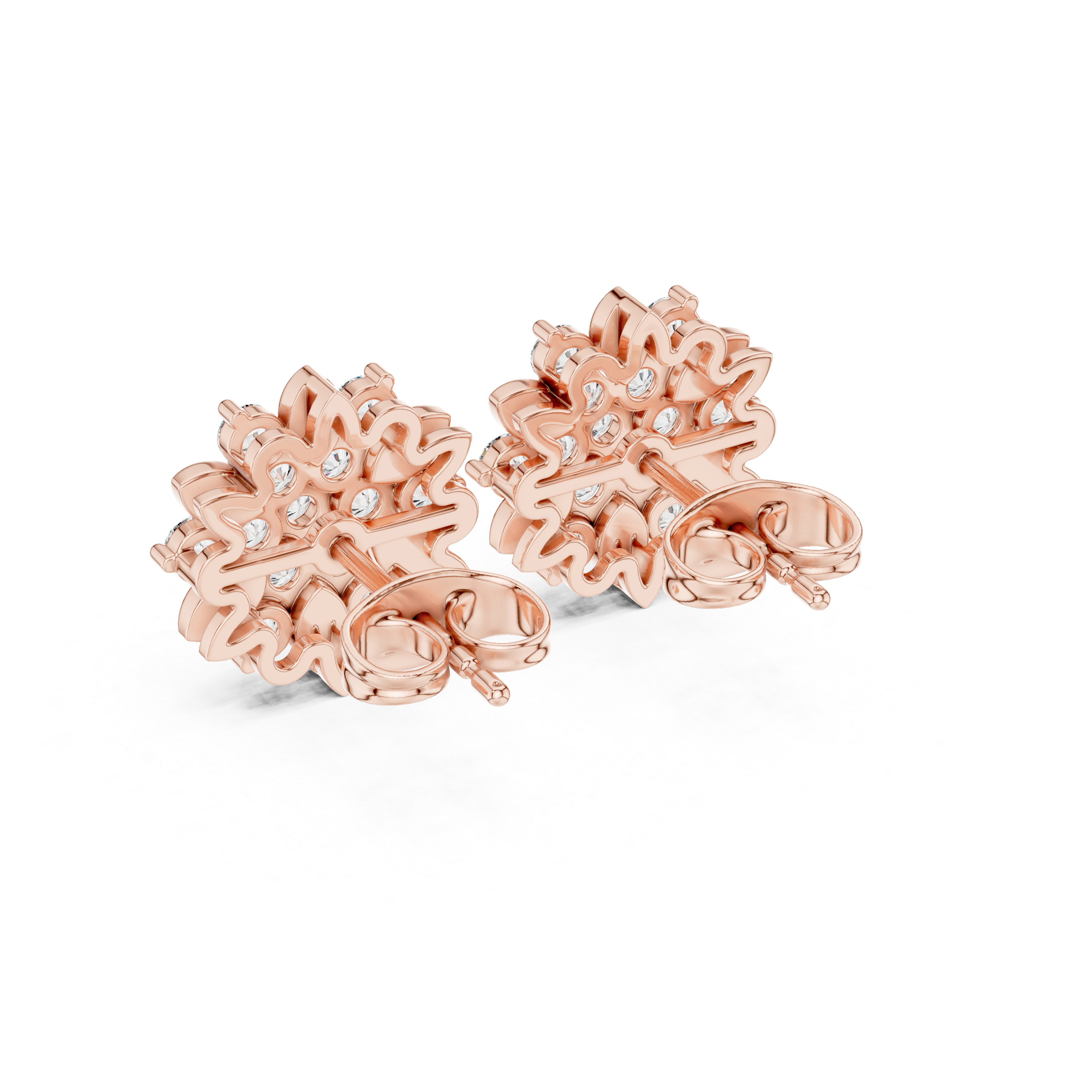 Rose Gold Blooming Floral Cluster Diamond Stud Earrings