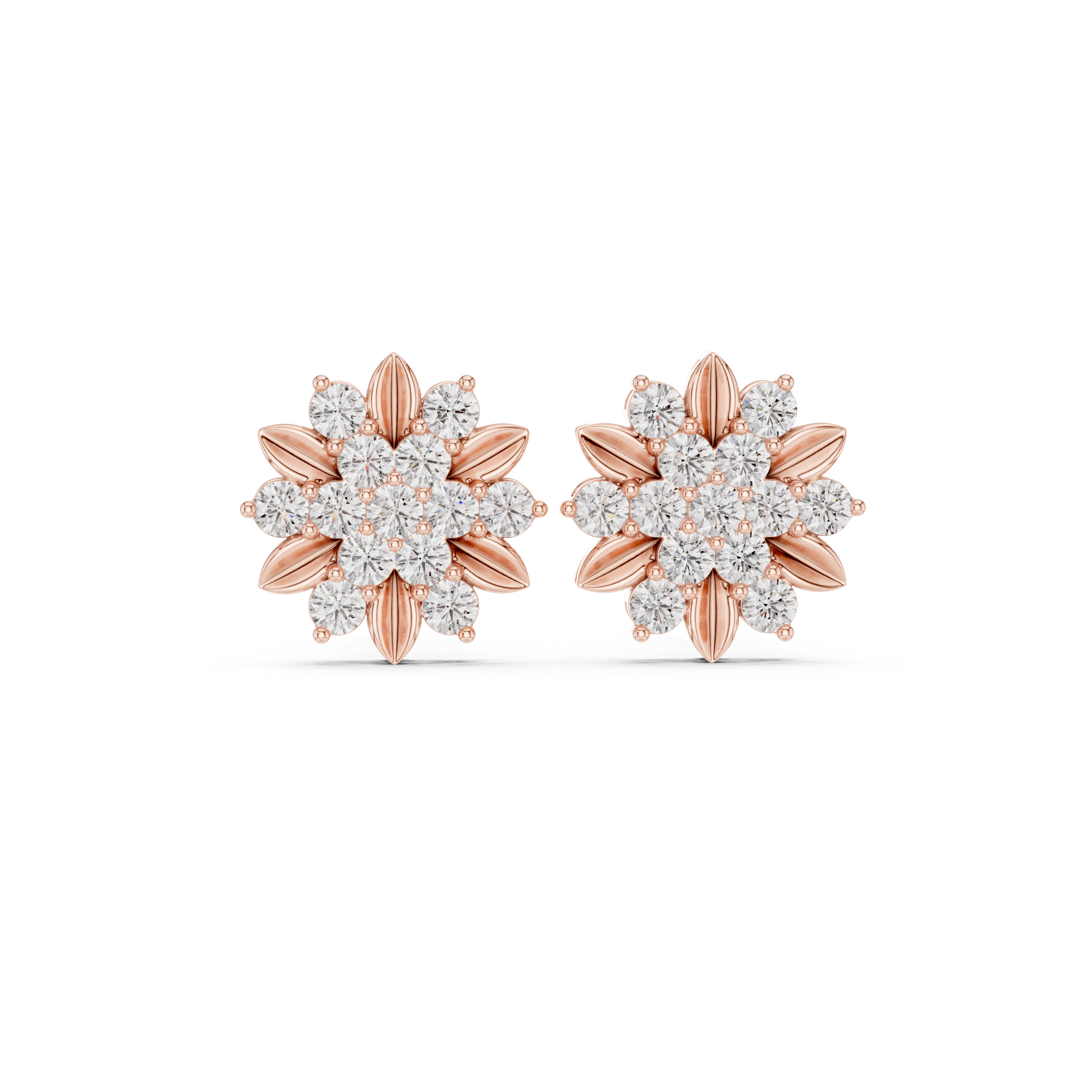 Rose Gold Blooming Floral Cluster Diamond Stud Earrings