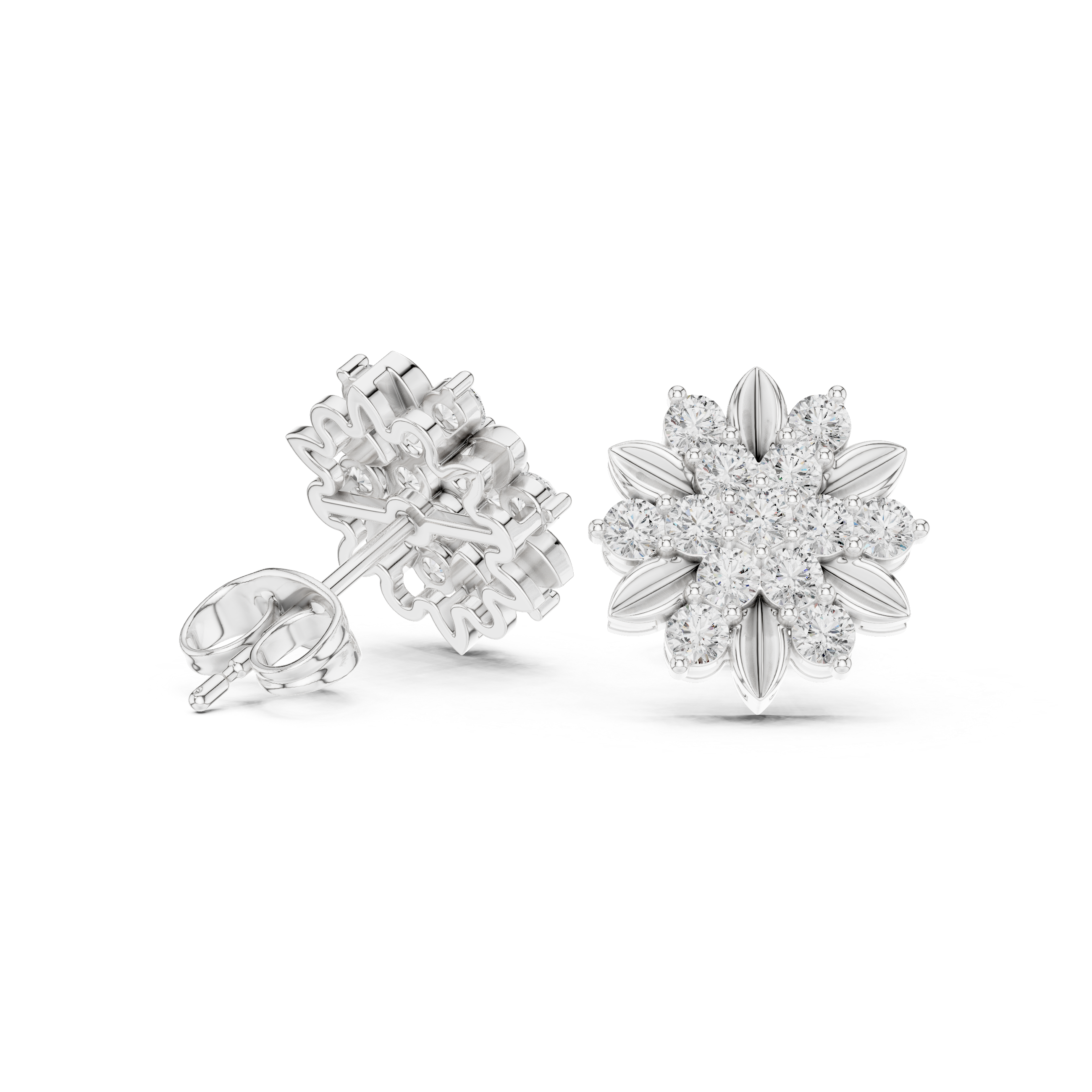 Rose Gold Blooming Floral Cluster Diamond Stud Earrings