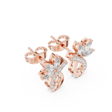 Rose Gold Marquise Butterfly & Curved Ribbon Diamond Stud Earrings