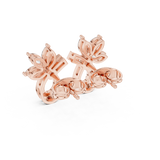 Rose Gold Marquise Butterfly & Curved Ribbon Diamond Stud Earrings