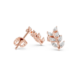 Rose Gold Marquise Diamond Leaf Branch Climber Stud Earrings