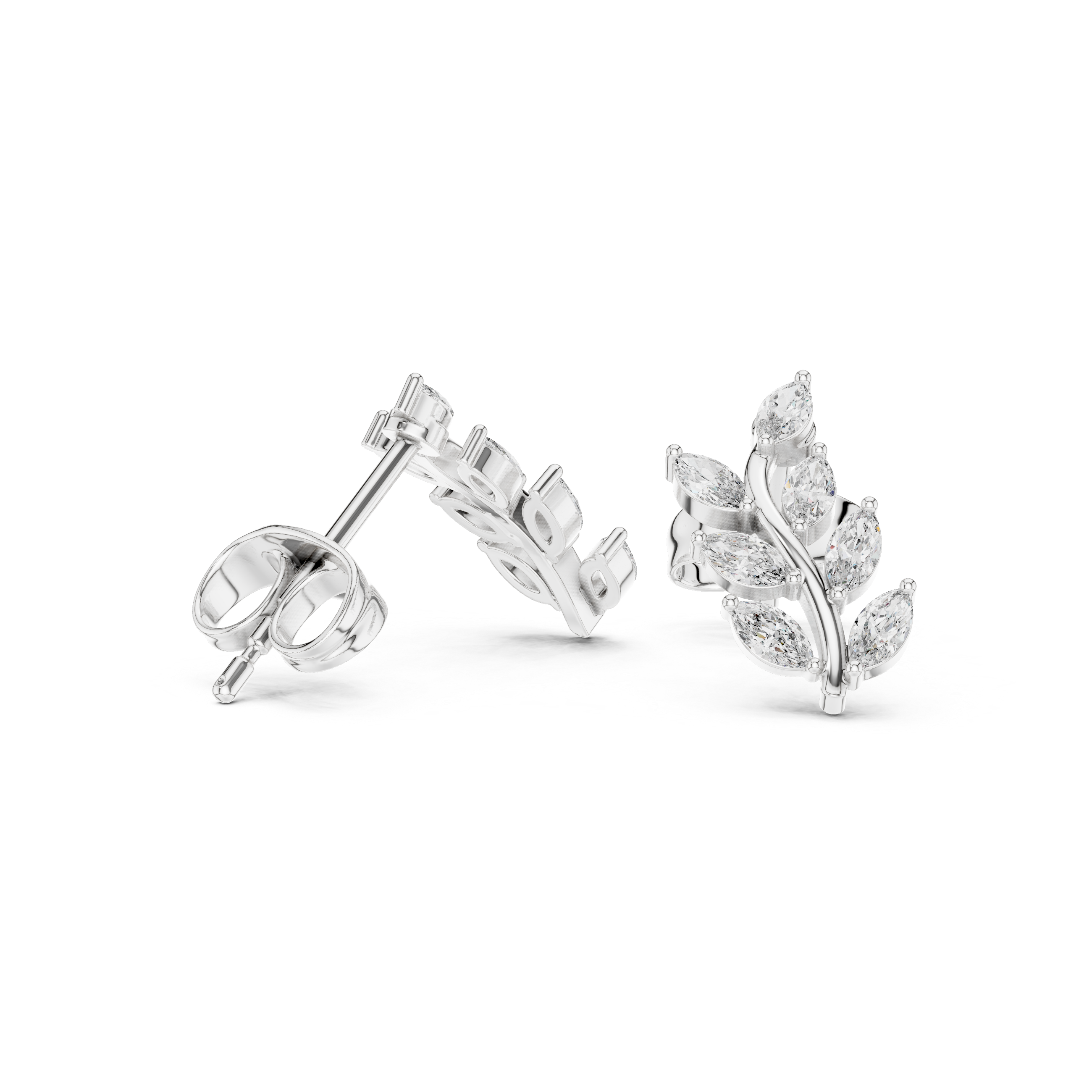 Rose Gold Marquise Diamond Leaf Branch Climber Stud Earrings