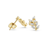 Rose Gold Marquise Diamond Leaf Branch Climber Stud Earrings