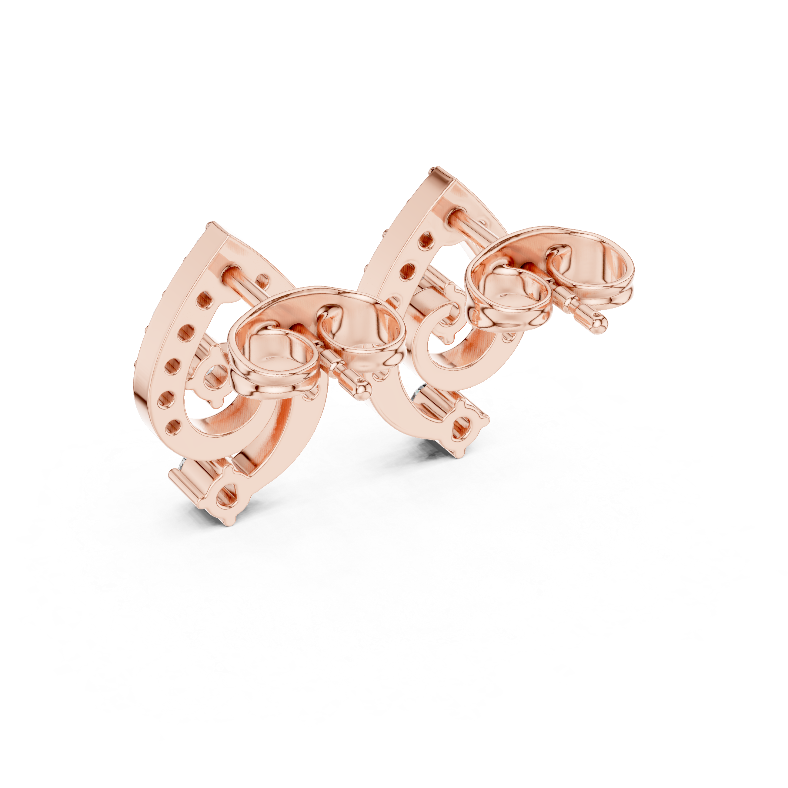 Rose Gold Abstract Curved Loop Diamond Stud Earrings