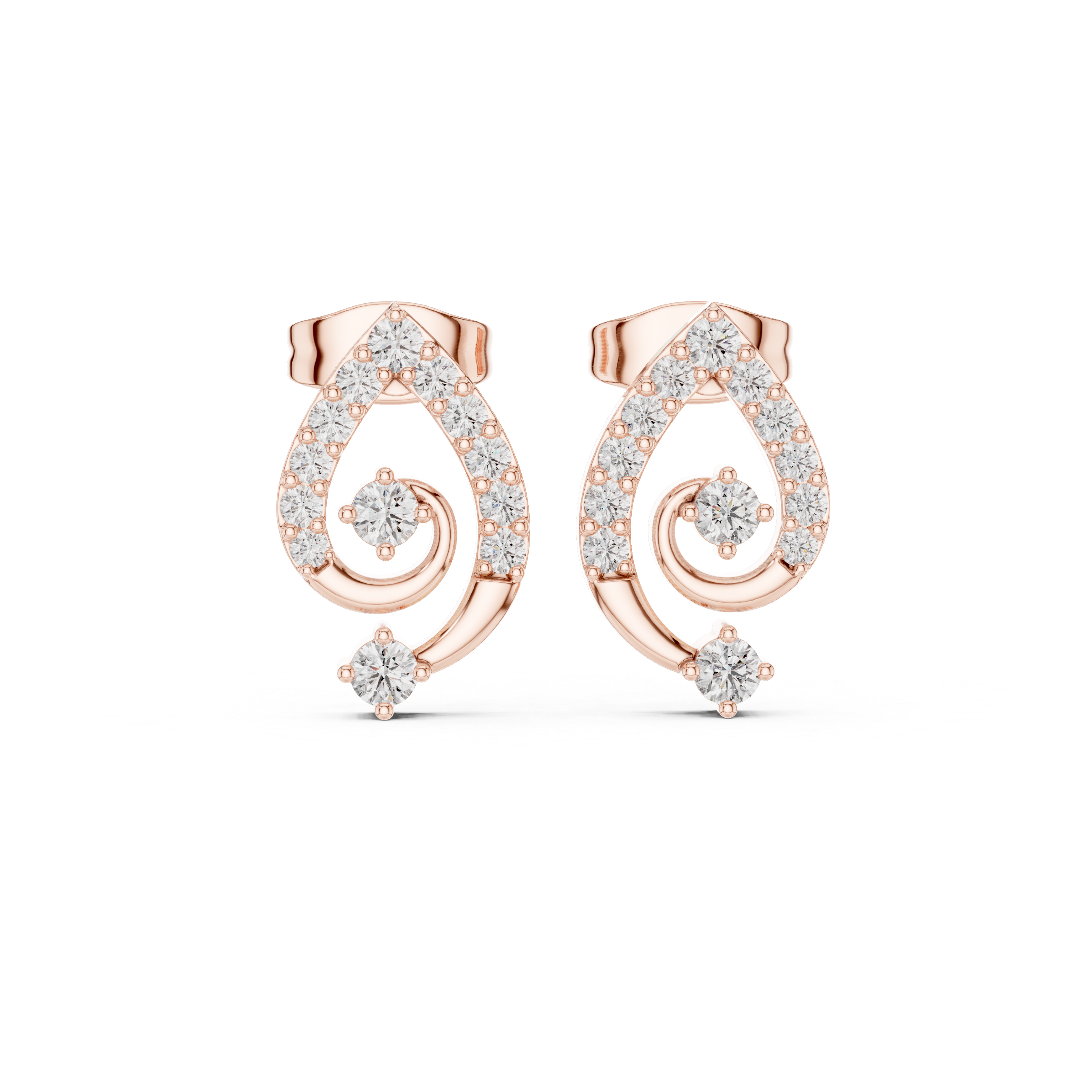 Rose Gold Abstract Curved Loop Diamond Stud Earrings