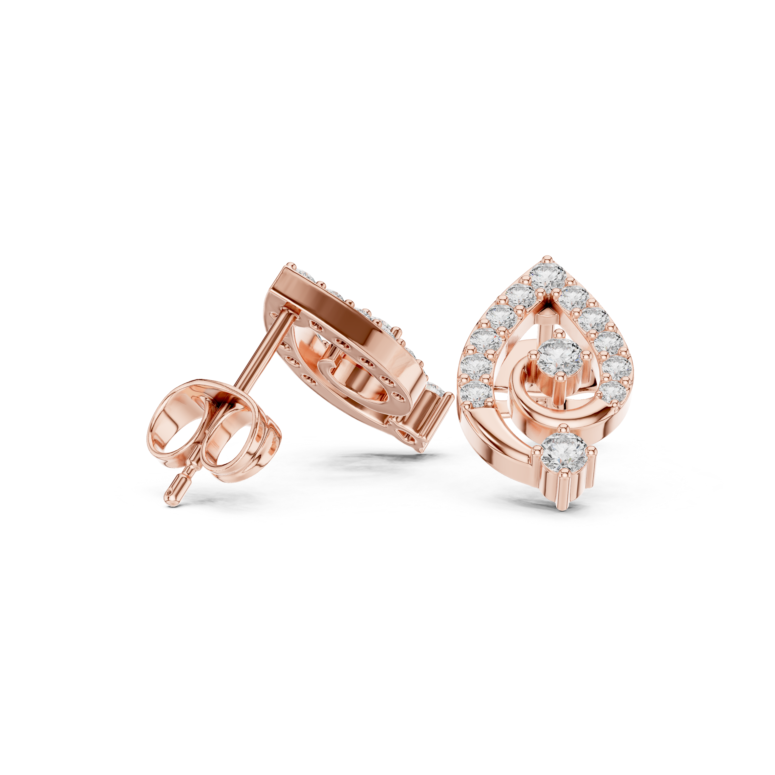 Rose Gold Abstract Curved Loop Diamond Stud Earrings