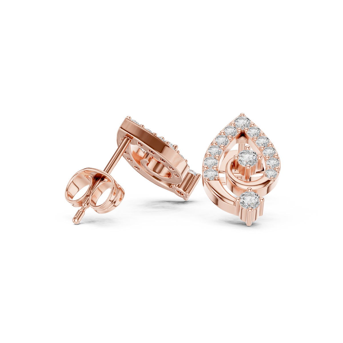 Rose Gold Abstract Curved Loop Diamond Stud Earrings