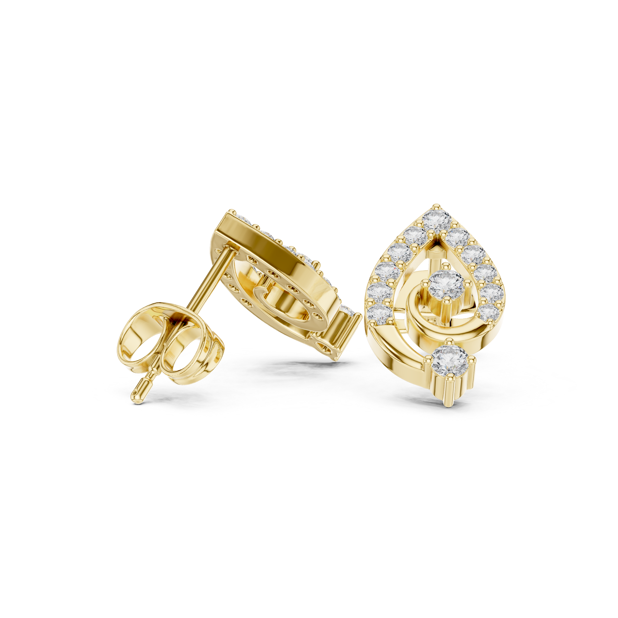 Rose Gold Abstract Curved Loop Diamond Stud Earrings