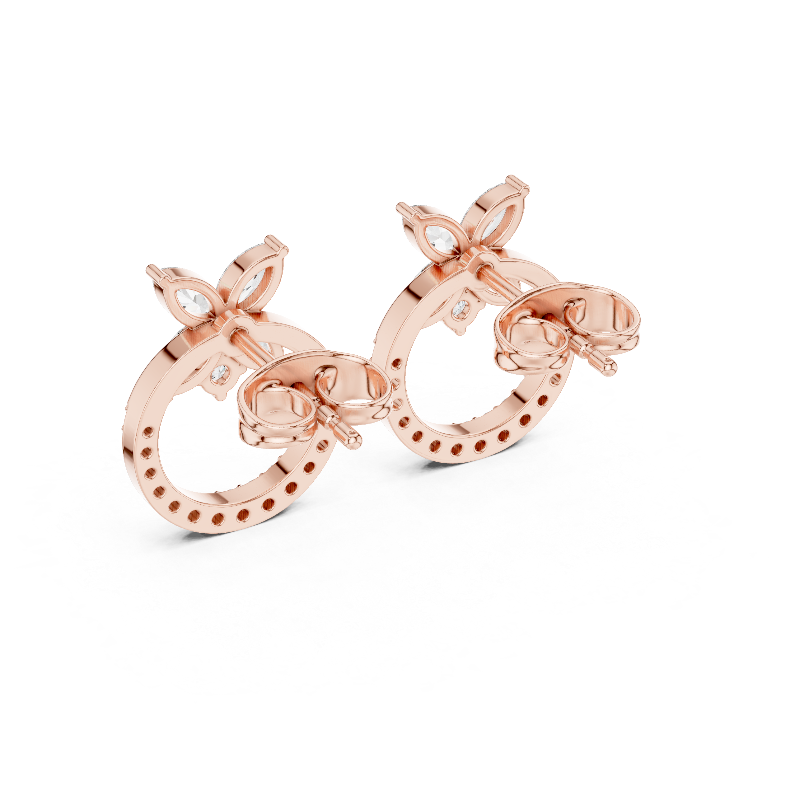Rose Gold Marquise Butterfly Floral Halo Stud Earrings