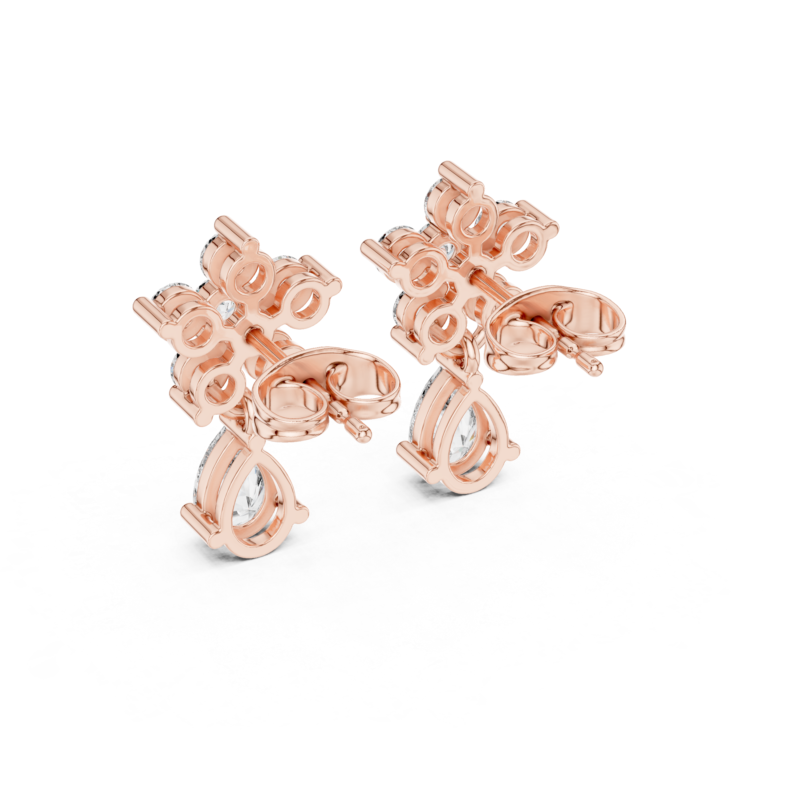 Rose Gold Multi-Stone Cluster Drop Diamond Stud Earrings